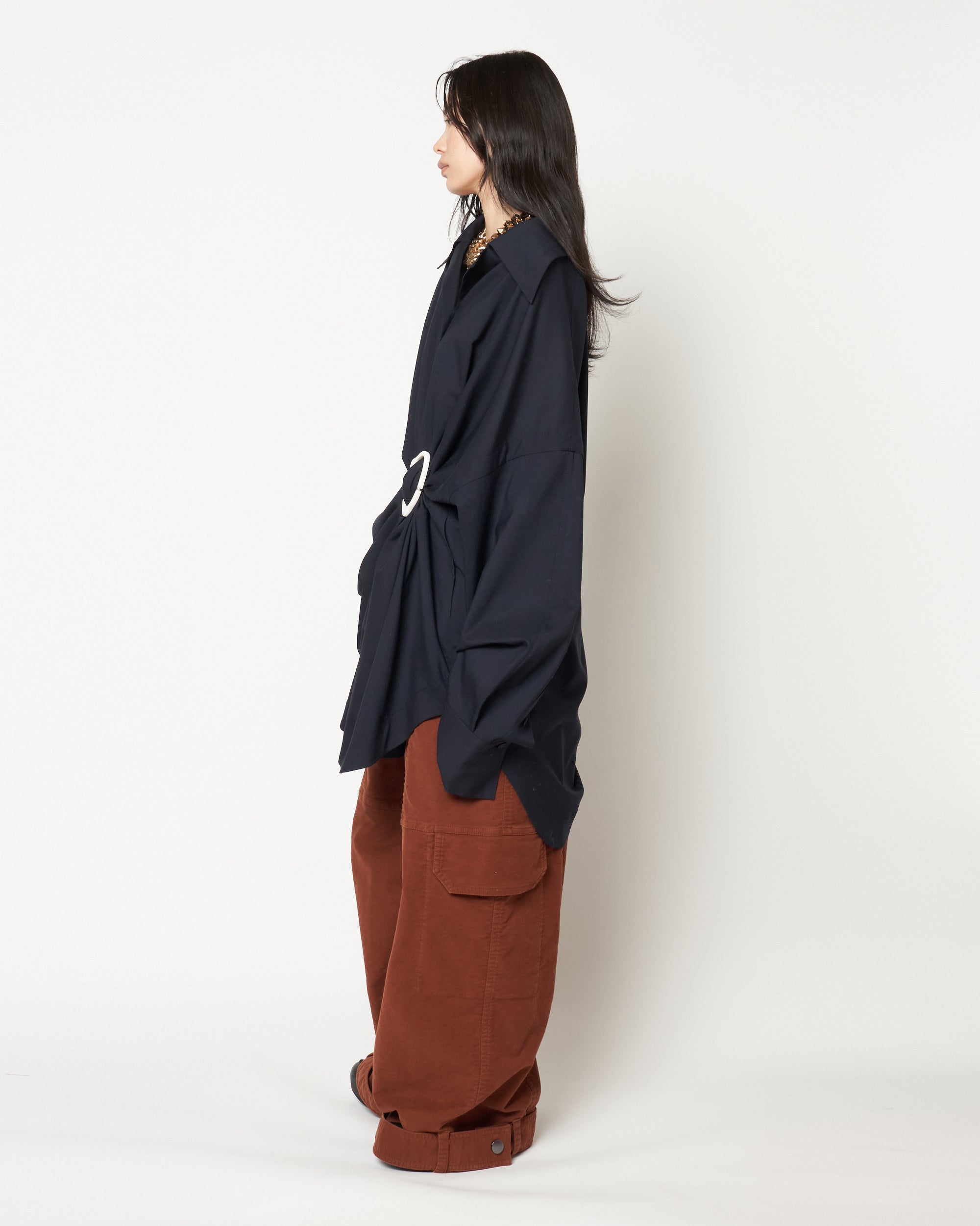 MARIALUISA - WOOL GATHERED SHIRT WITH BUCKLE