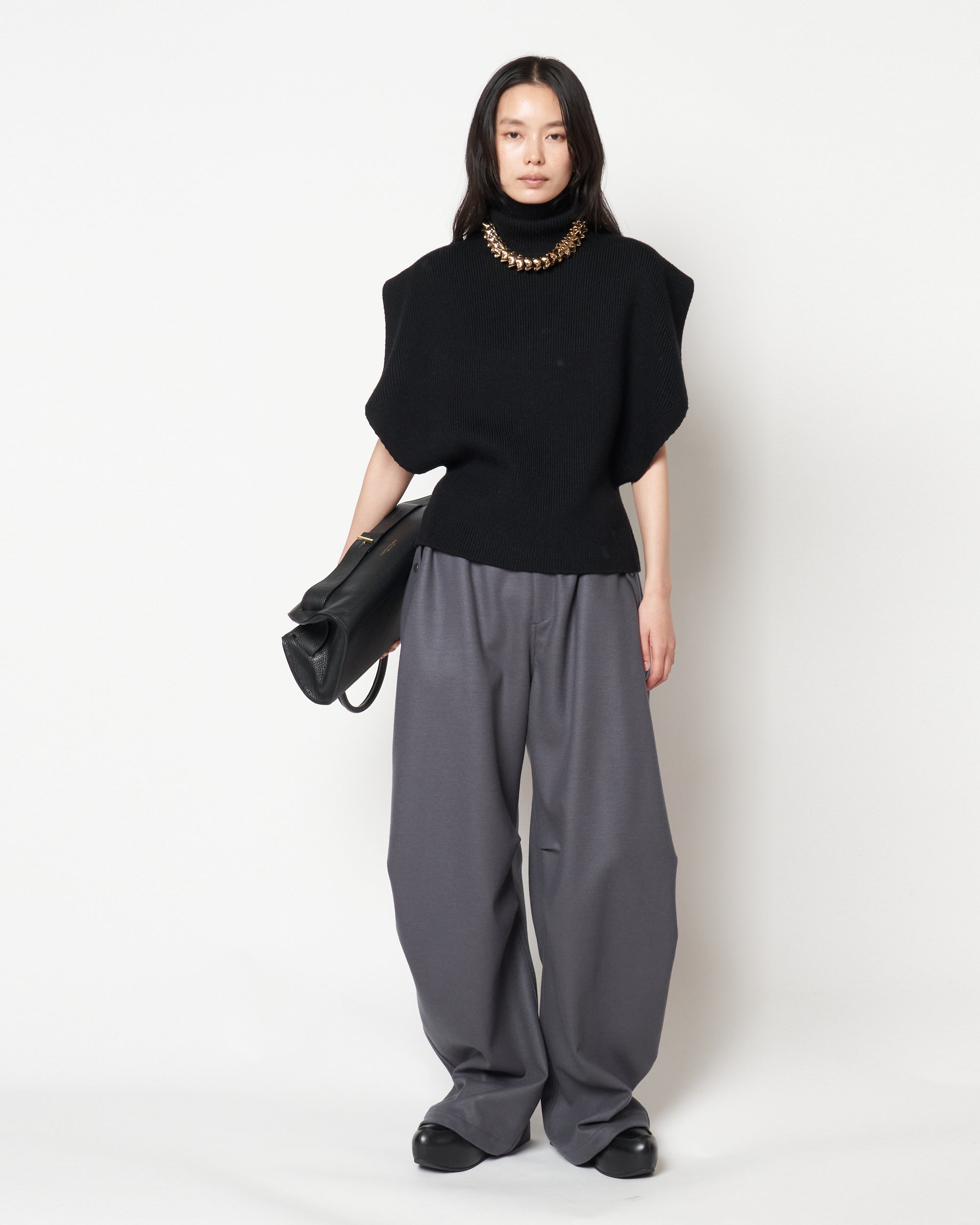 MONICA - WOOL TUCK WIDE PANTS