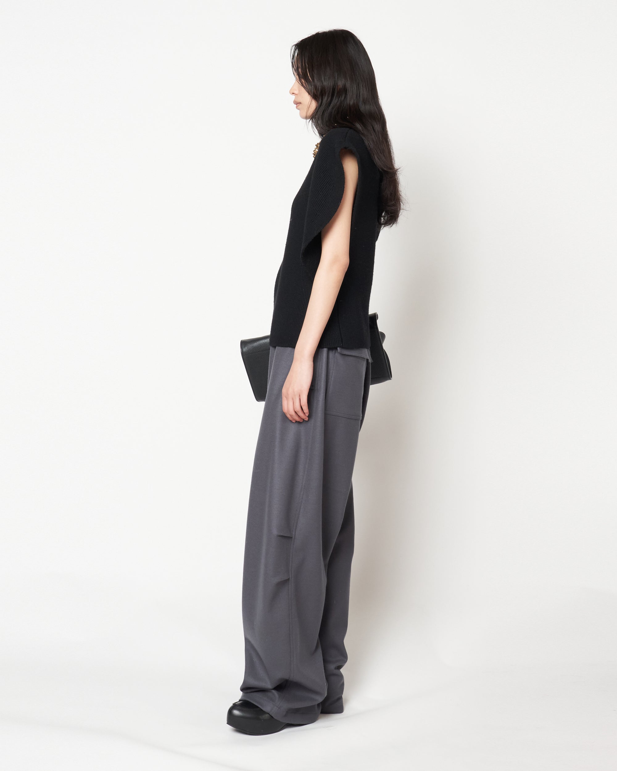MONICA - WOOL TUCK WIDE PANTS