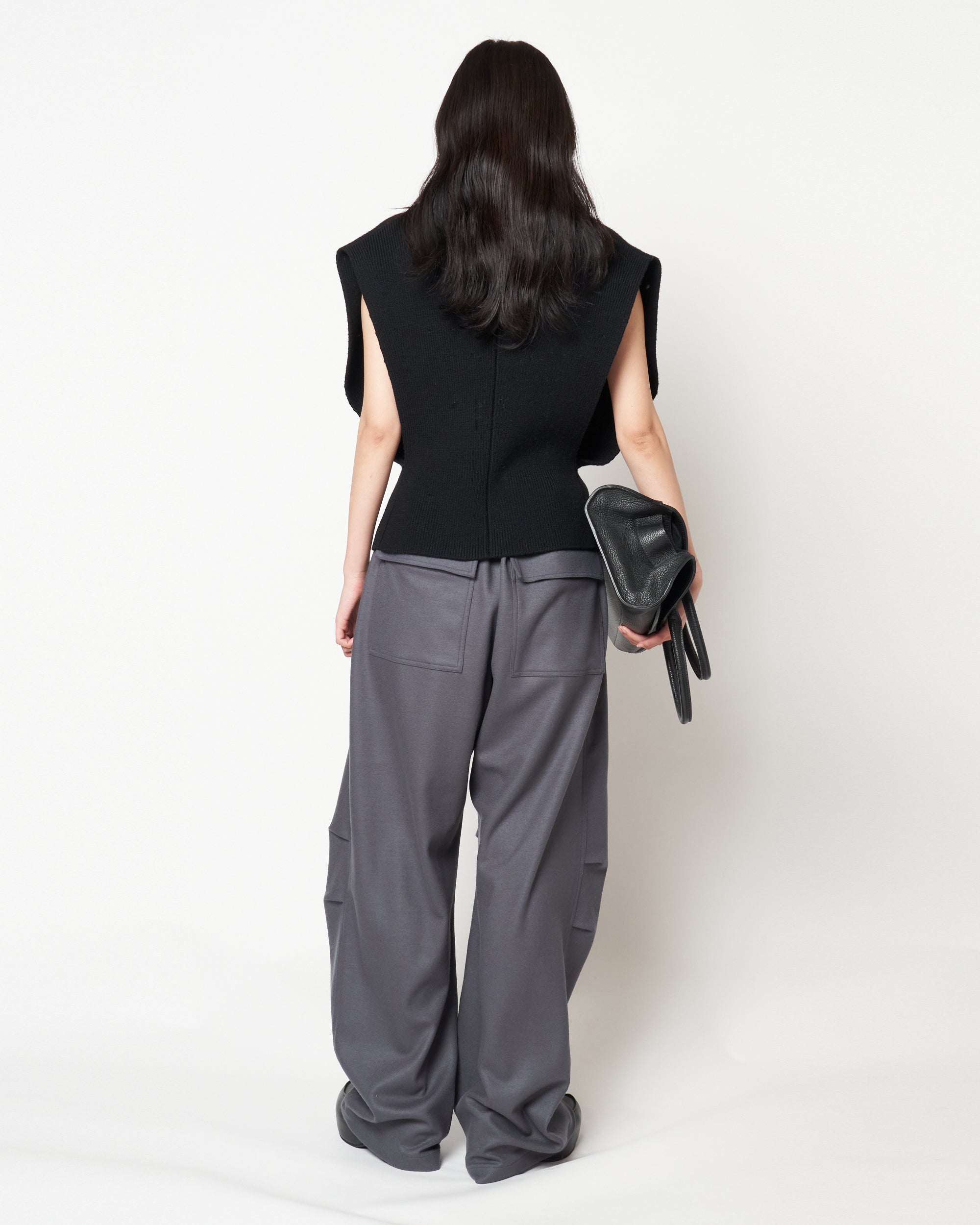 MONICA - WOOL TUCK WIDE PANTS