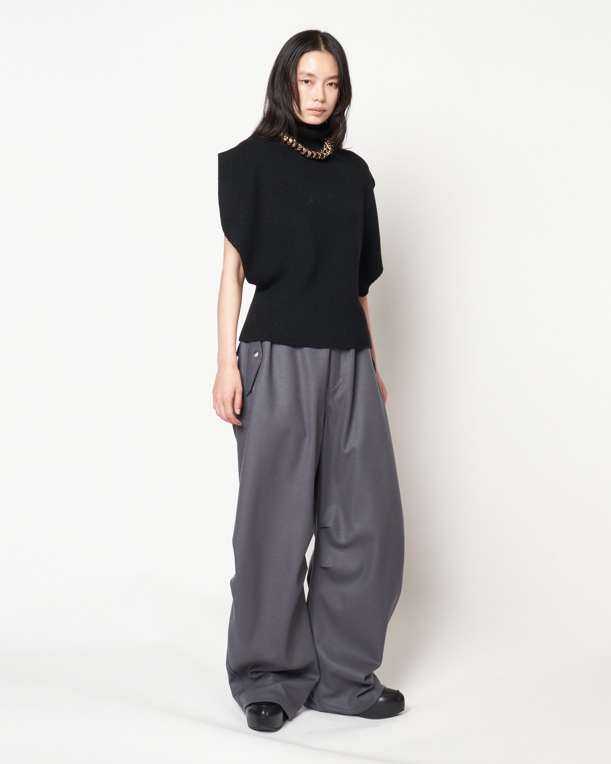 MONICA - WOOL TUCK WIDE PANTS