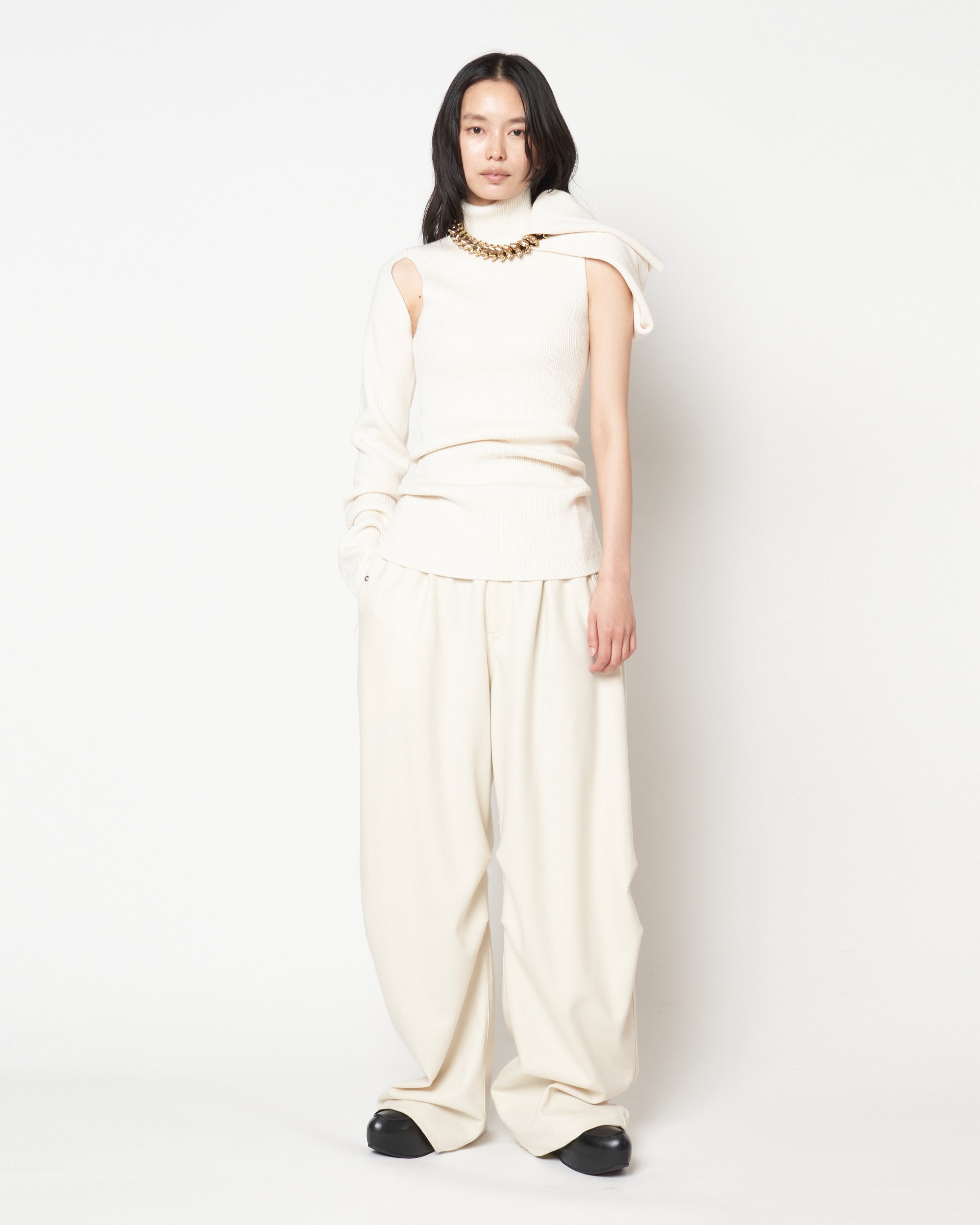 MONICA - WOOL TUCK WIDE PANTS