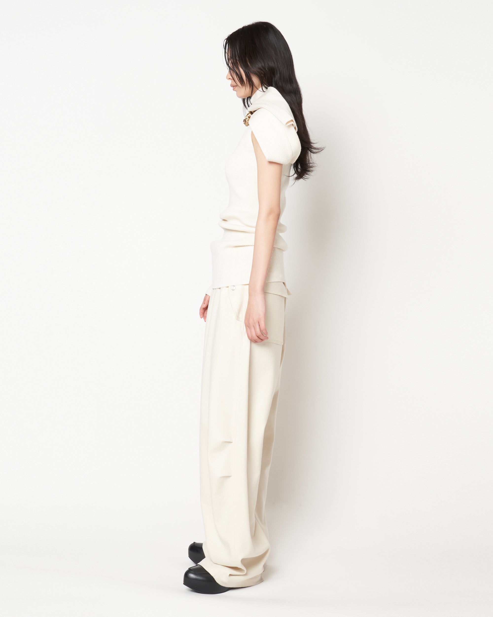 MONICA - WOOL TUCK WIDE PANTS