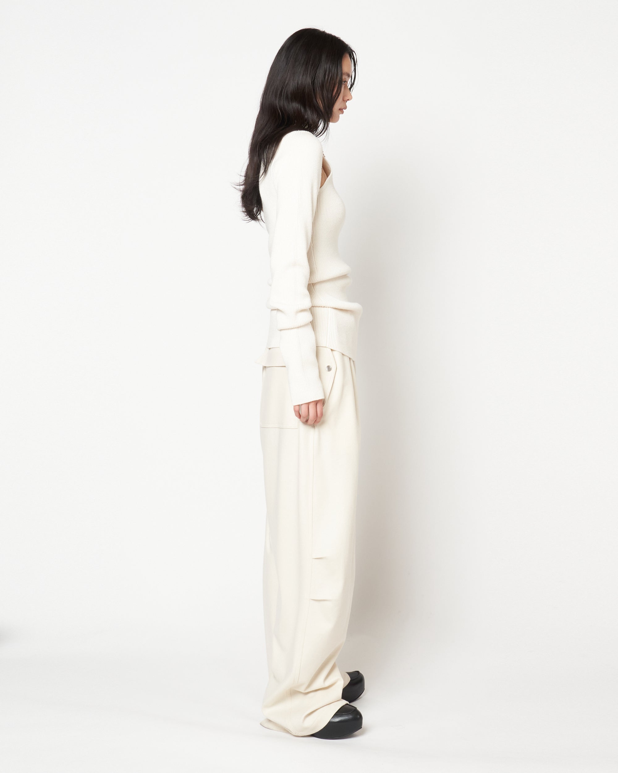 MONICA - WOOL TUCK WIDE PANTS