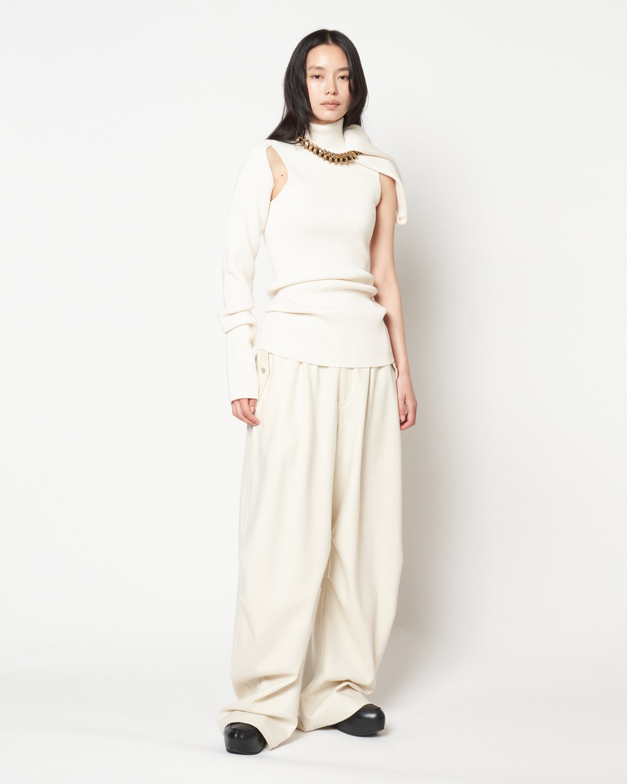 MONICA - WOOL TUCK WIDE PANTS