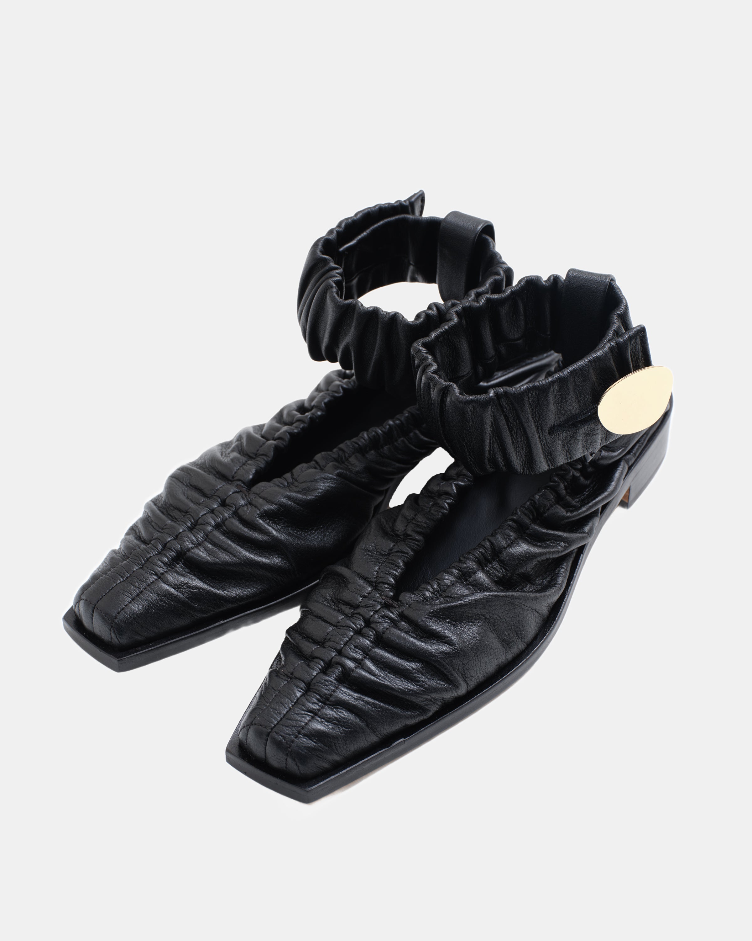 GARWIN - SQUARE TOE GATHERED LEATHER SHOES – HARUNOBUMURATA