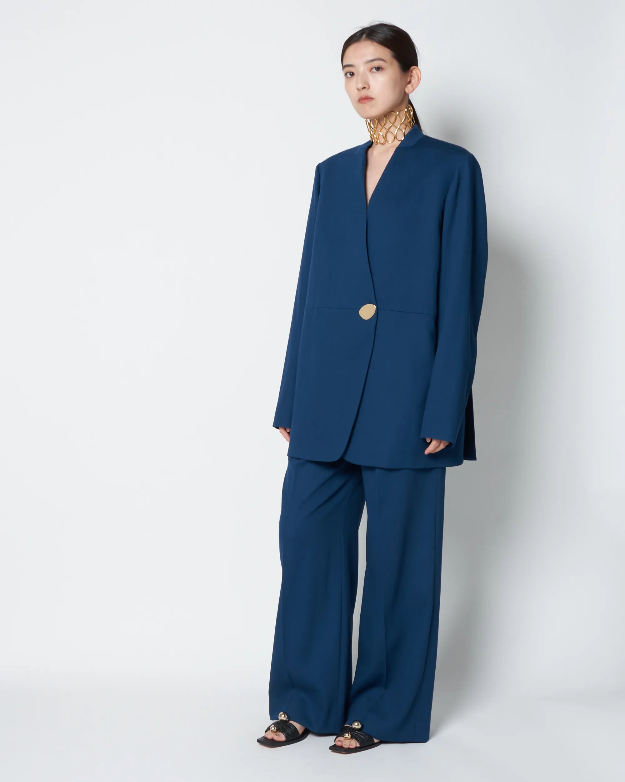 HARU - COLLARLESS SUMMER WOOL TAILORED BLAZER
