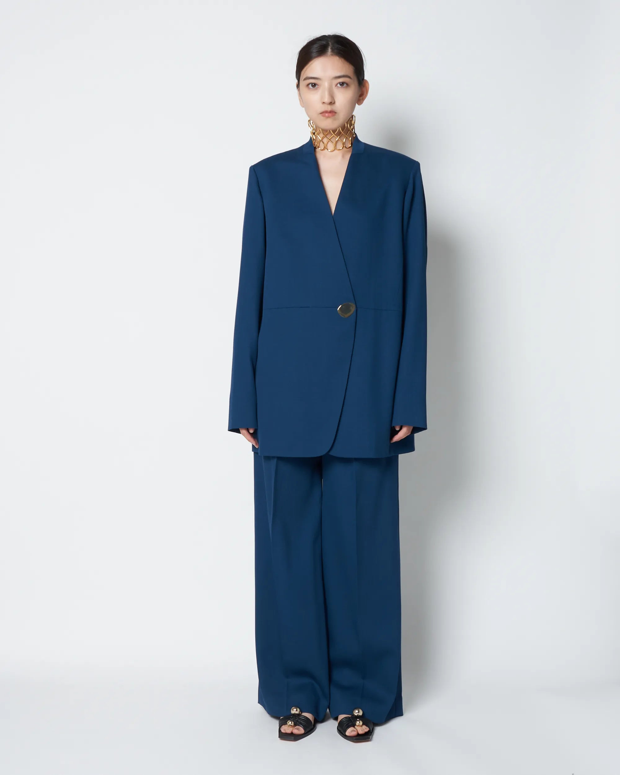 HARU - COLLARLESS SUMMER WOOL TAILORED BLAZER