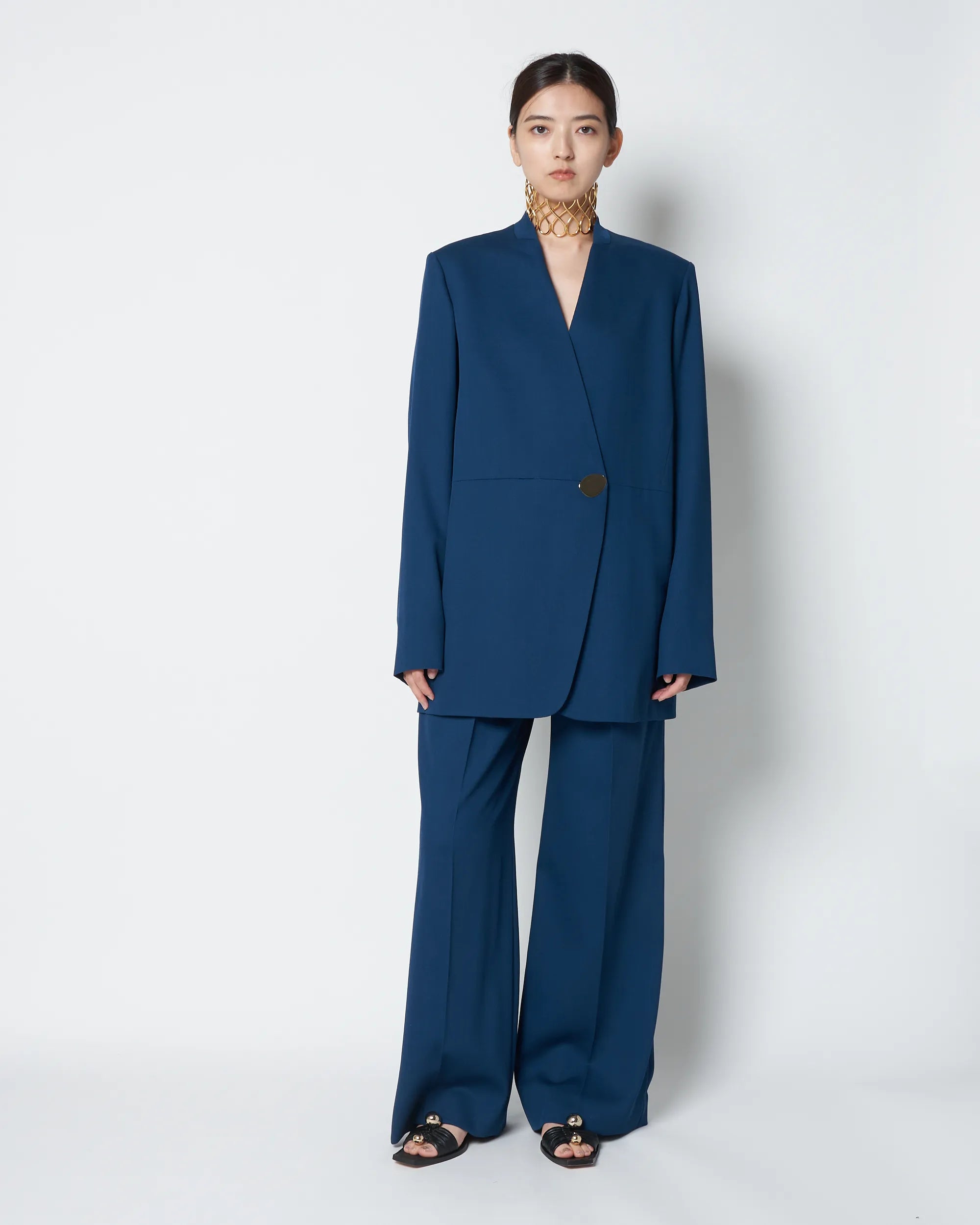 HARU - COLLARLESS SUMMER WOOL TAILORED BLAZER