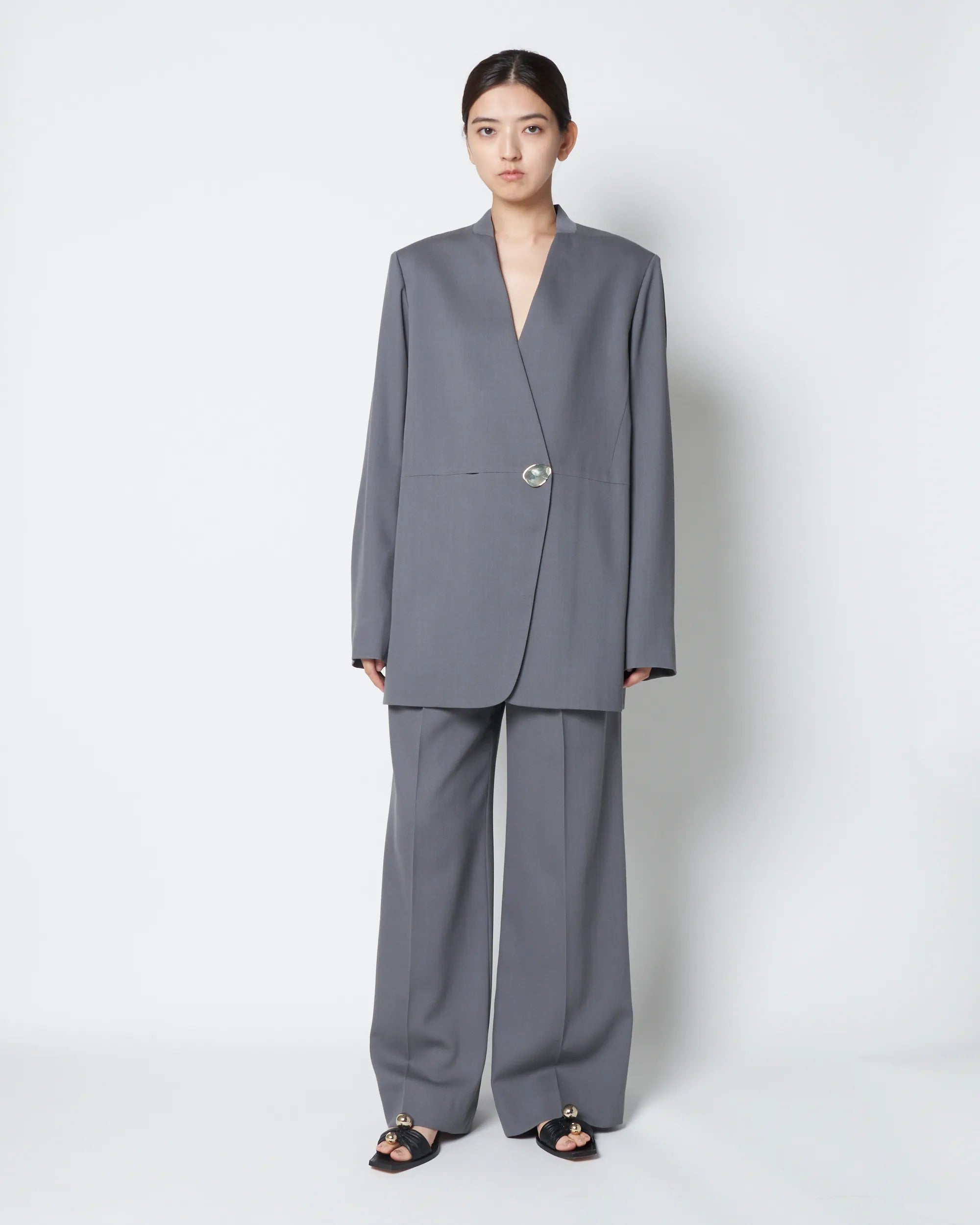 HARU - COLLARLESS SUMMER WOOL TAILORED BLAZER