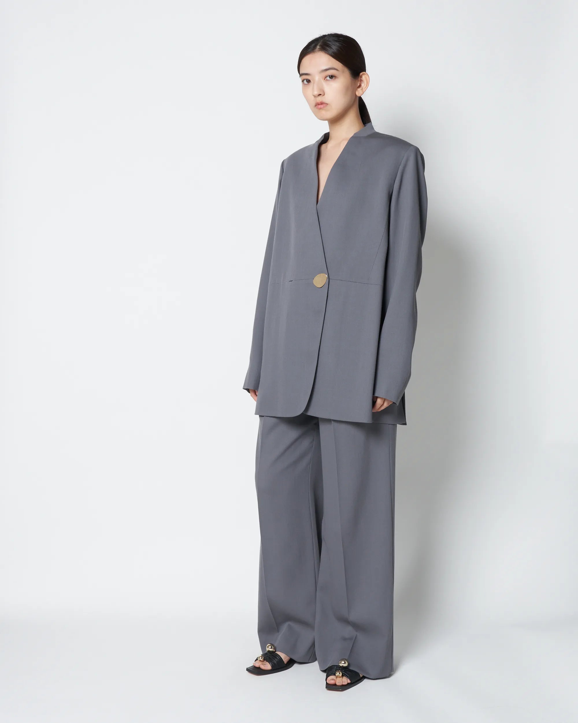 HARU - COLLARLESS SUMMER WOOL TAILORED BLAZER
