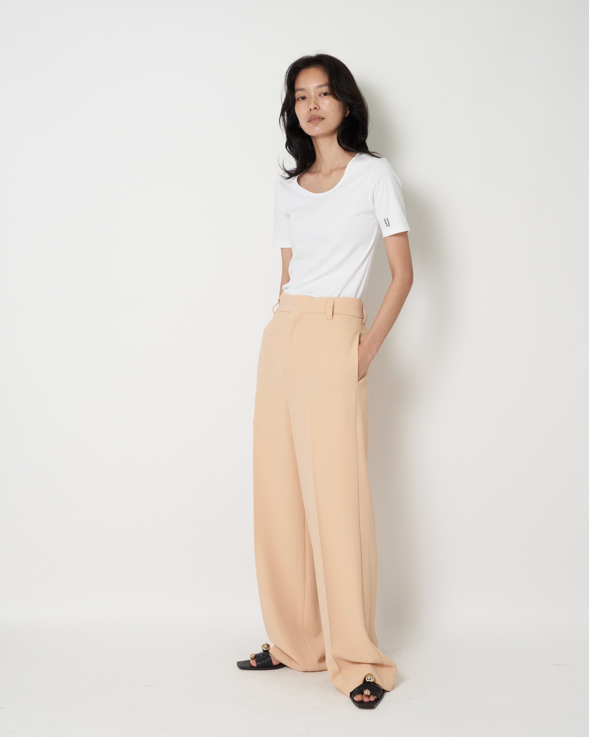 JAVELIN - WIDE SILHOUETTE VISCOSE CADY TROUSERS - BEIGE
