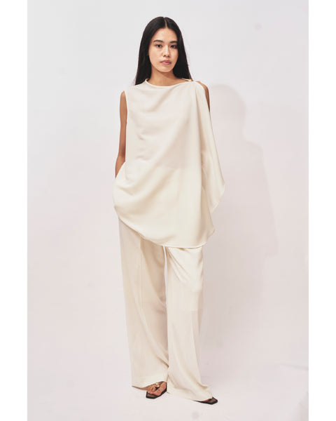 ISPARTA - WIDE SILHOUETTE SATIN TUCKED TROUSERS