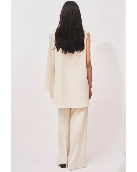 LEVI - BACK SATIN ASYMMETRY DRAPED BLOUSE