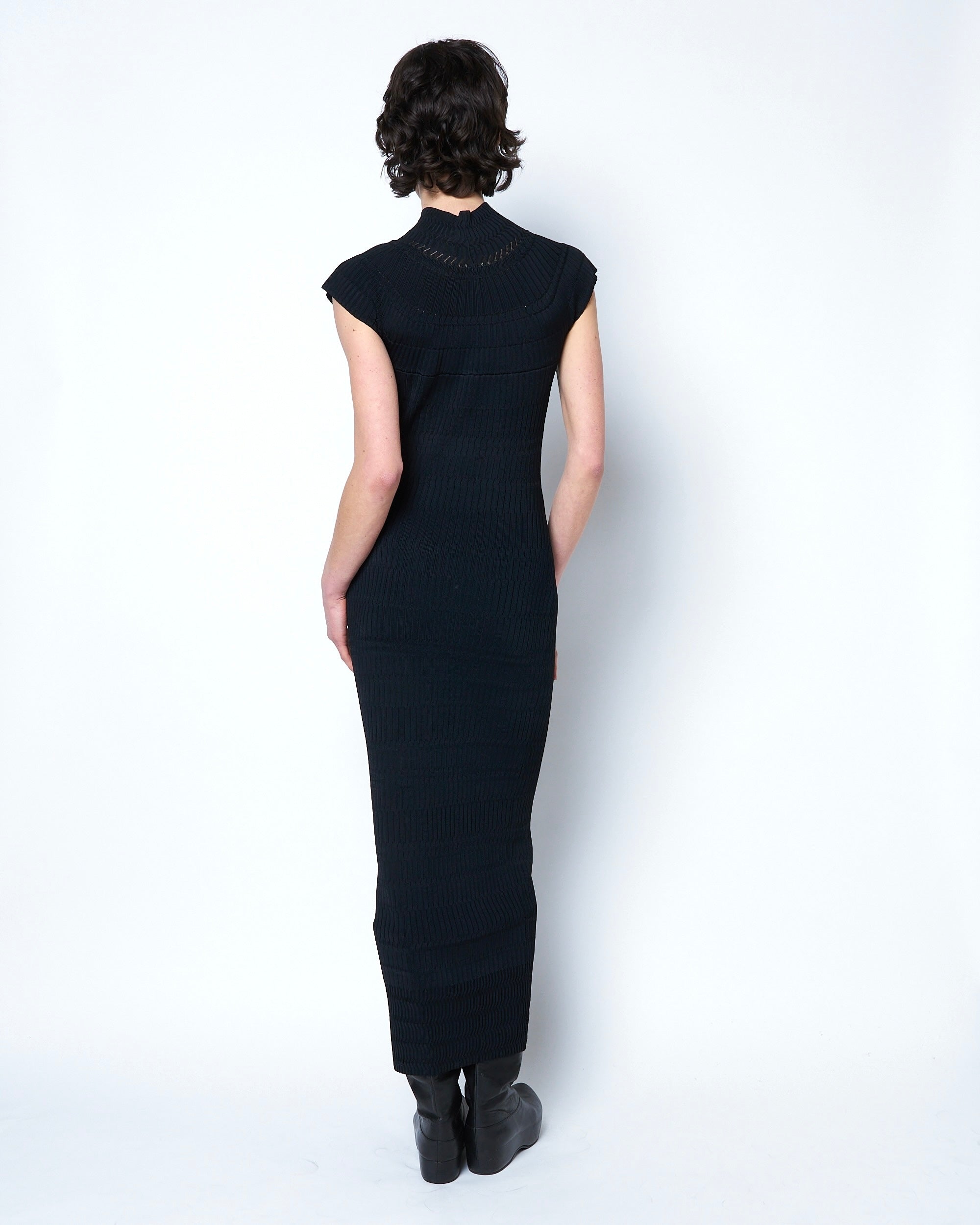 OBSIDIAN - FINE LACE PATTERN HIGH NECK KNIT DRESS