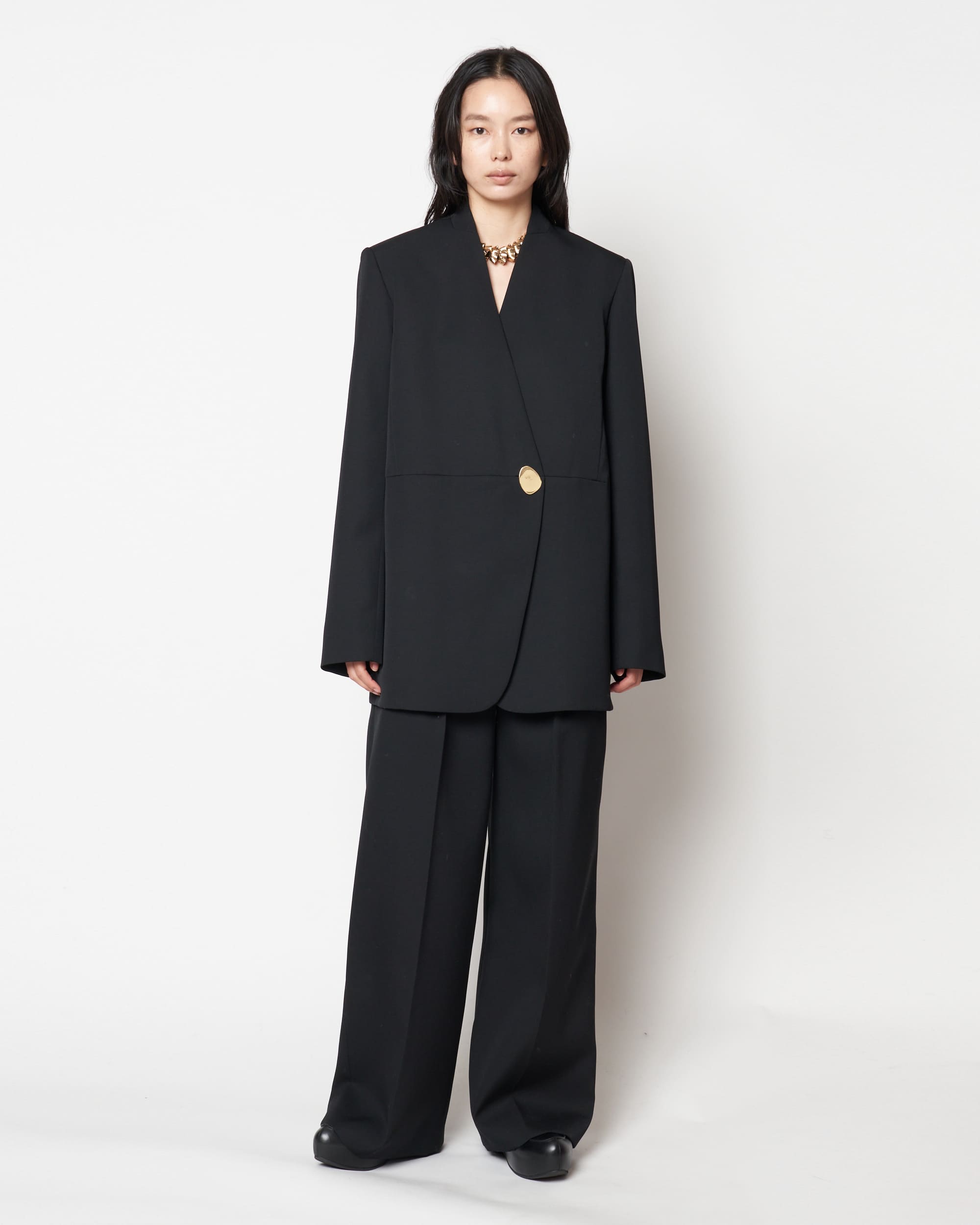 HARU -  COLLARLESS WOOL TAILORED BLAZER