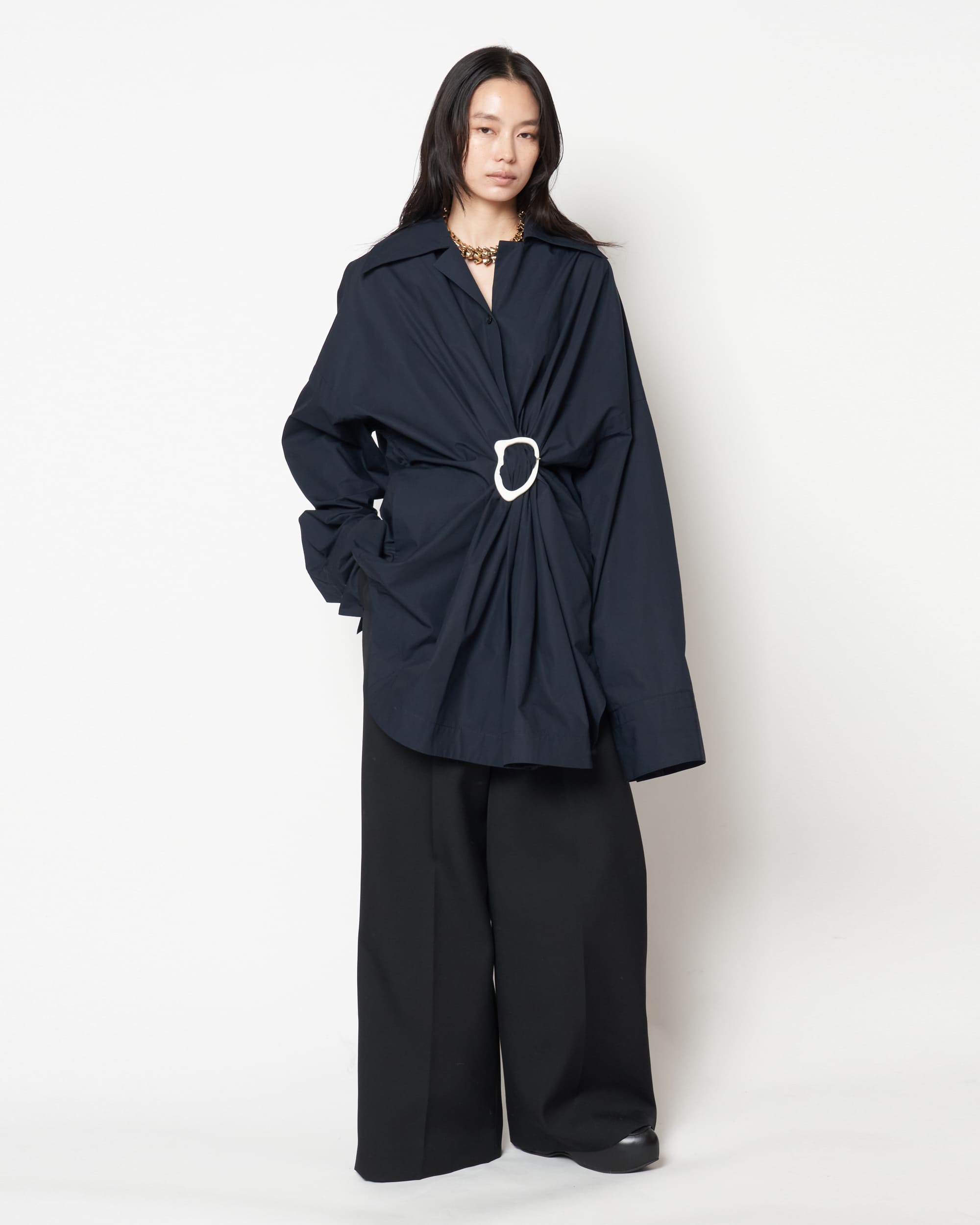 MARIALUISA - COTTON GATHERED SHIRT WITH BUCKLE