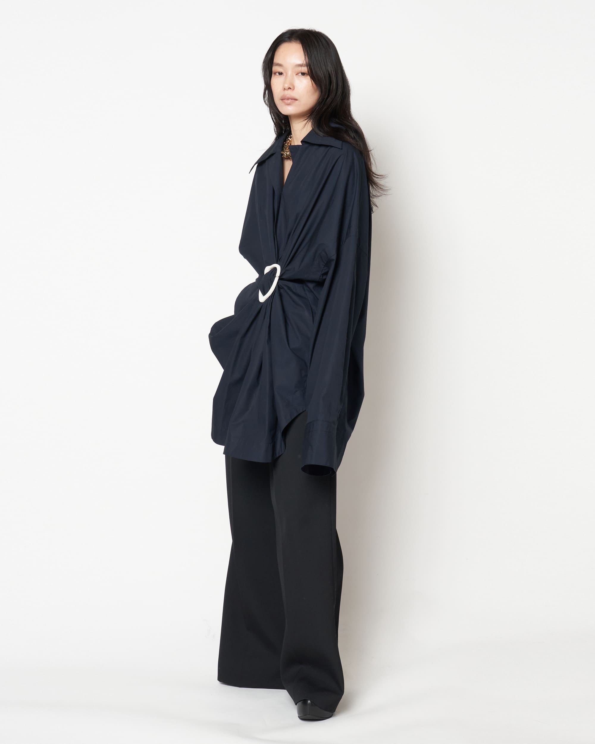 MARIALUISA - COTTON GATHERED SHIRT WITH BUCKLE