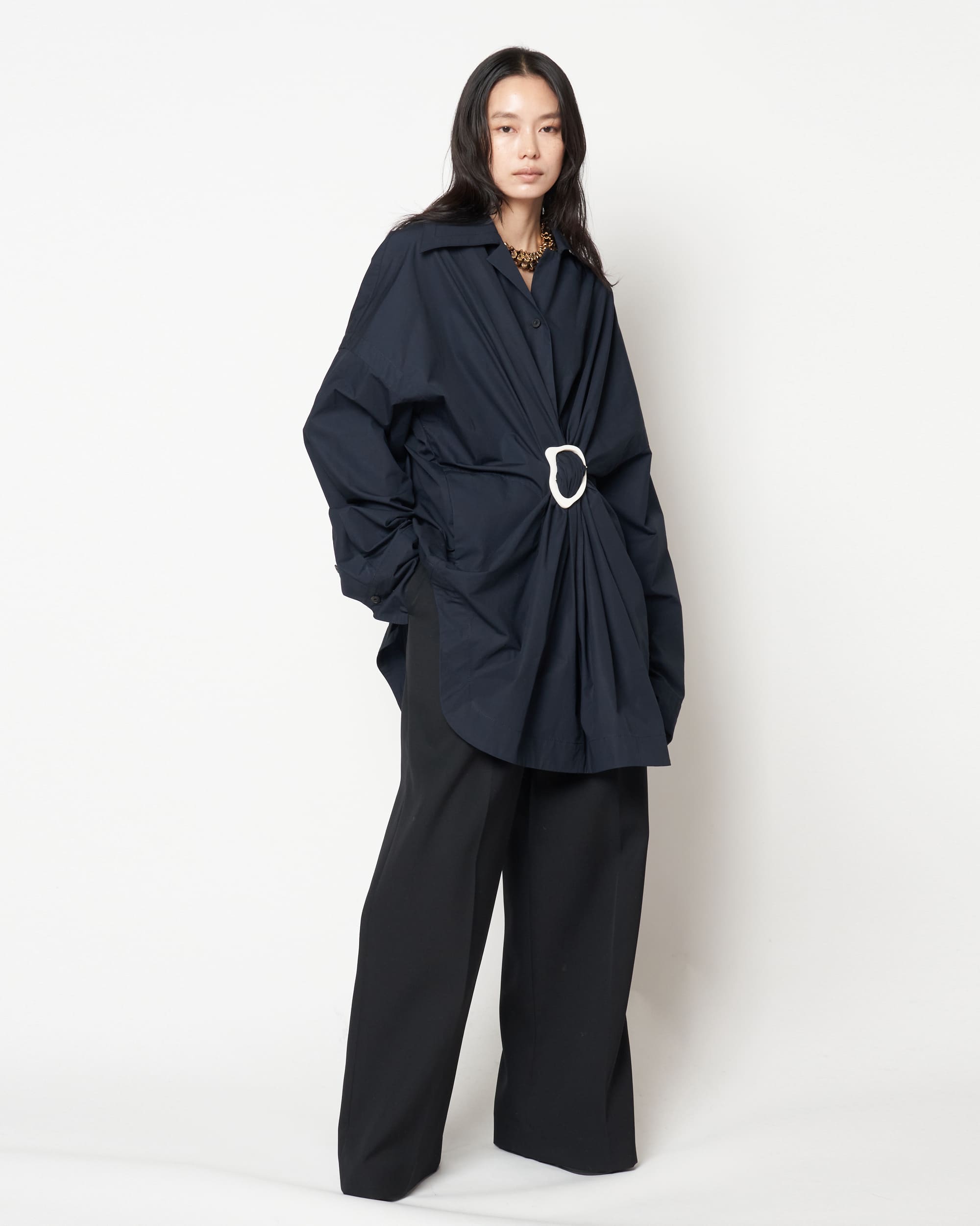 MARIALUISA - COTTON GATHERED SHIRT WITH BUCKLE
