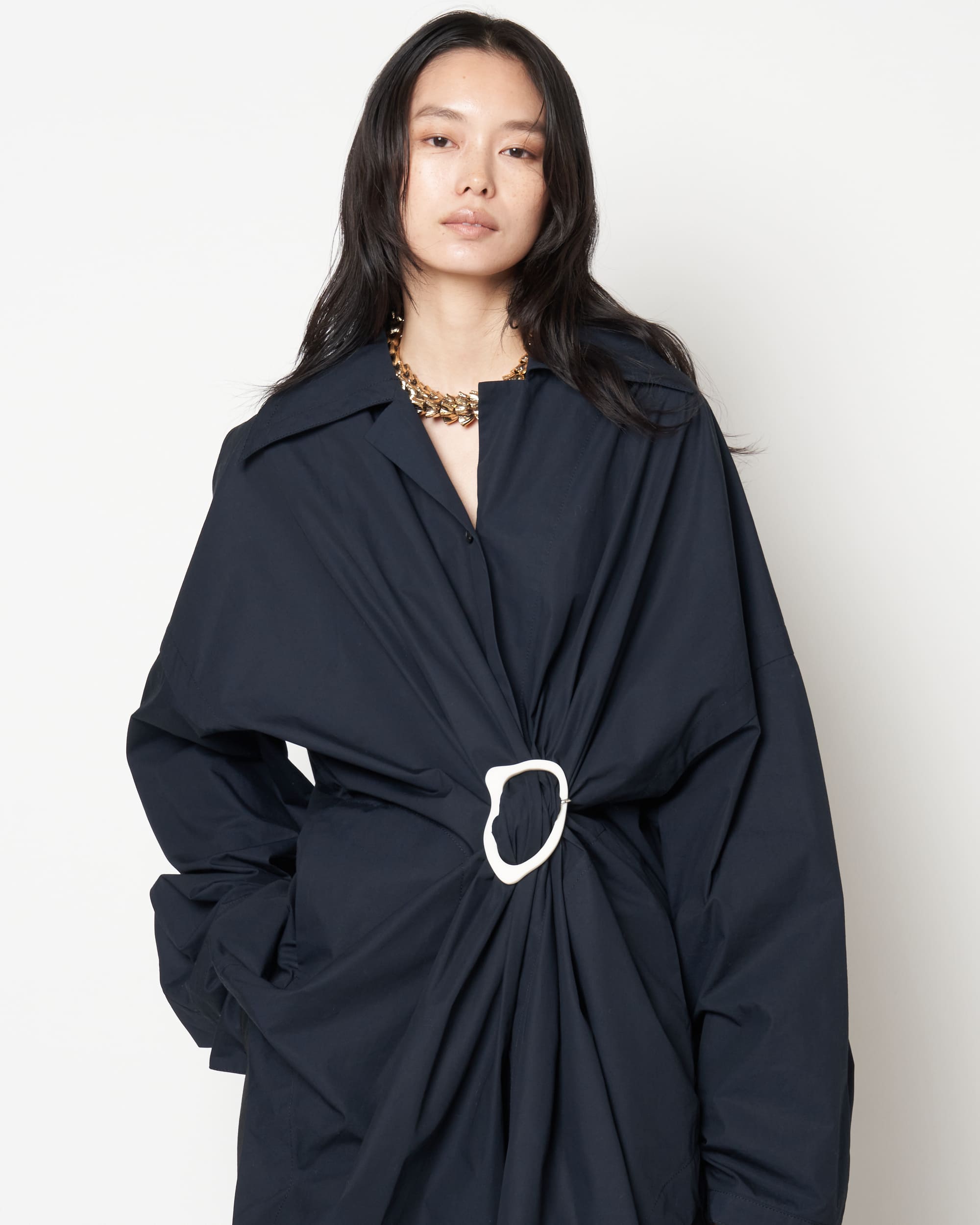 MARIALUISA - COTTON GATHERED SHIRT WITH BUCKLE