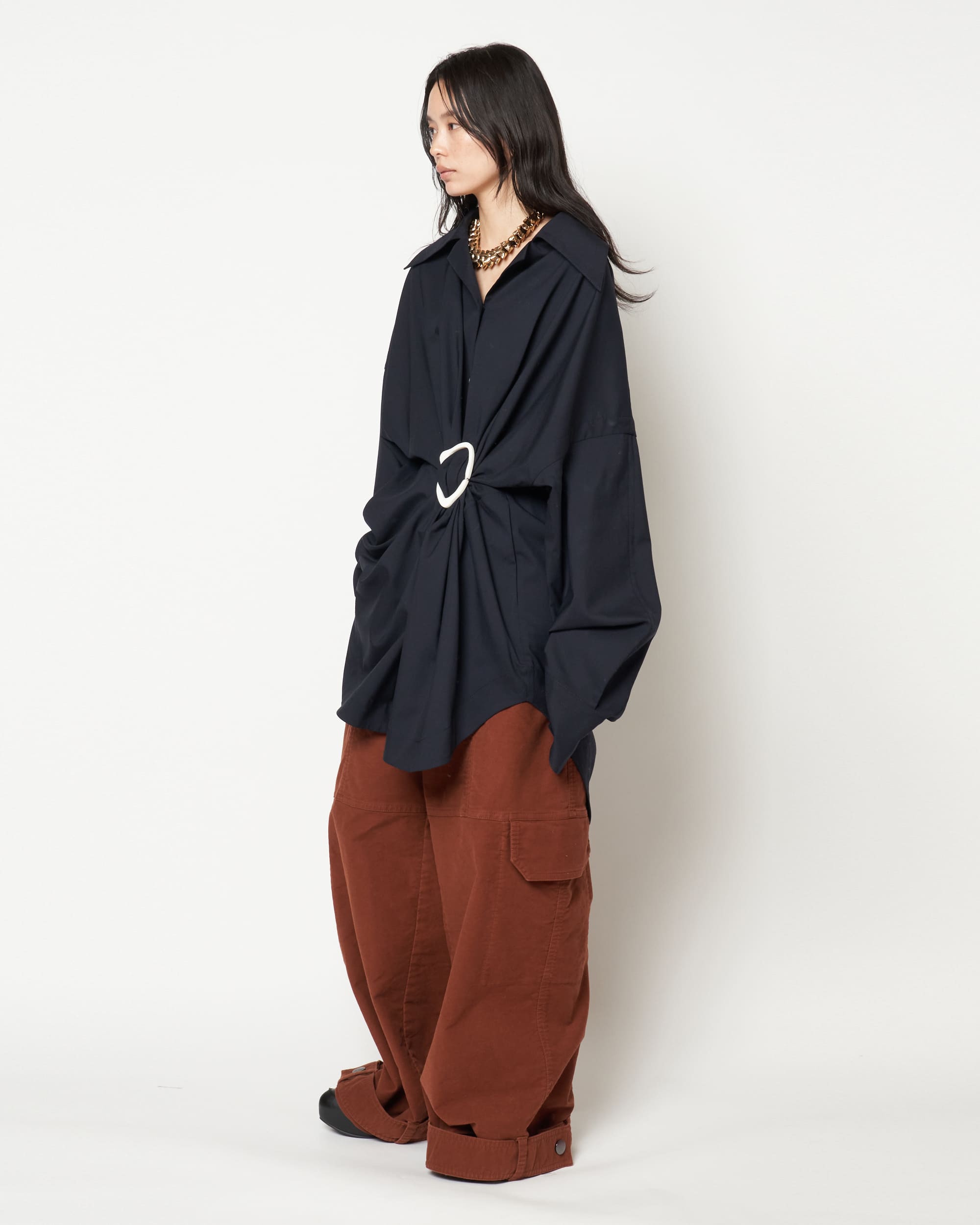MARIALUISA - WOOL GATHERED SHIRT WITH BUCKLE – HARUNOBUMURATA MARIALUISA - WOOL GATHERED SHIRT WITH BUCKLE – HARUNOBUMURATA