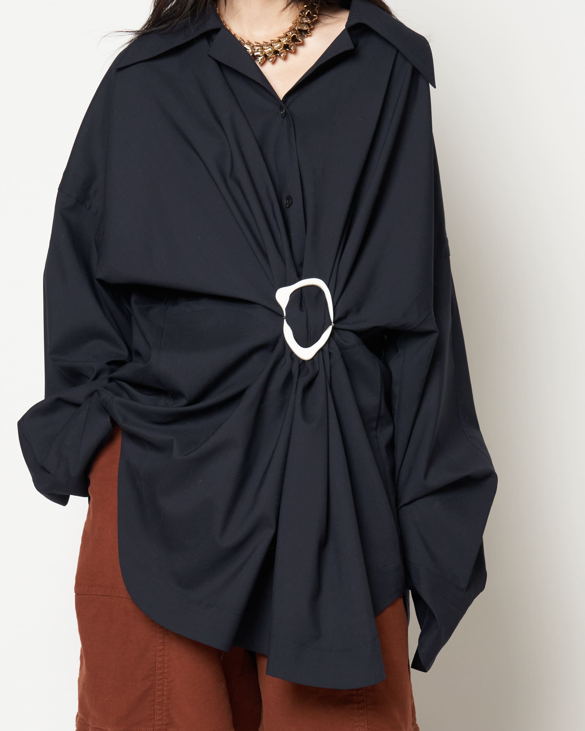 MARIALUISA - WOOL GATHERED SHIRT WITH BUCKLE – HARUNOBUMURATA