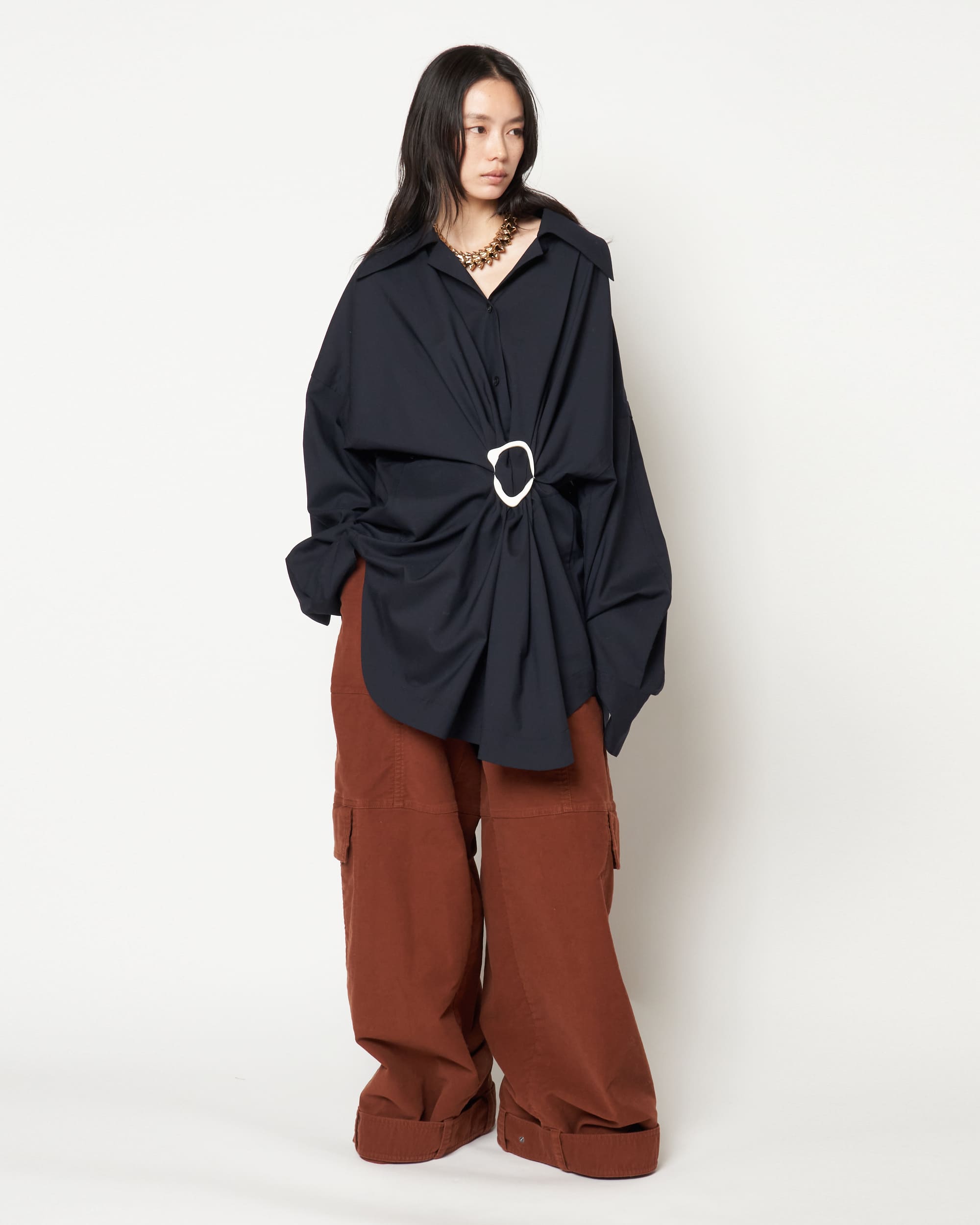 MARIALUISA - WOOL GATHERED SHIRT WITH BUCKLE – HARUNOBUMURATA MARIALUISA - WOOL GATHERED SHIRT WITH BUCKLE – HARUNOBUMURATA