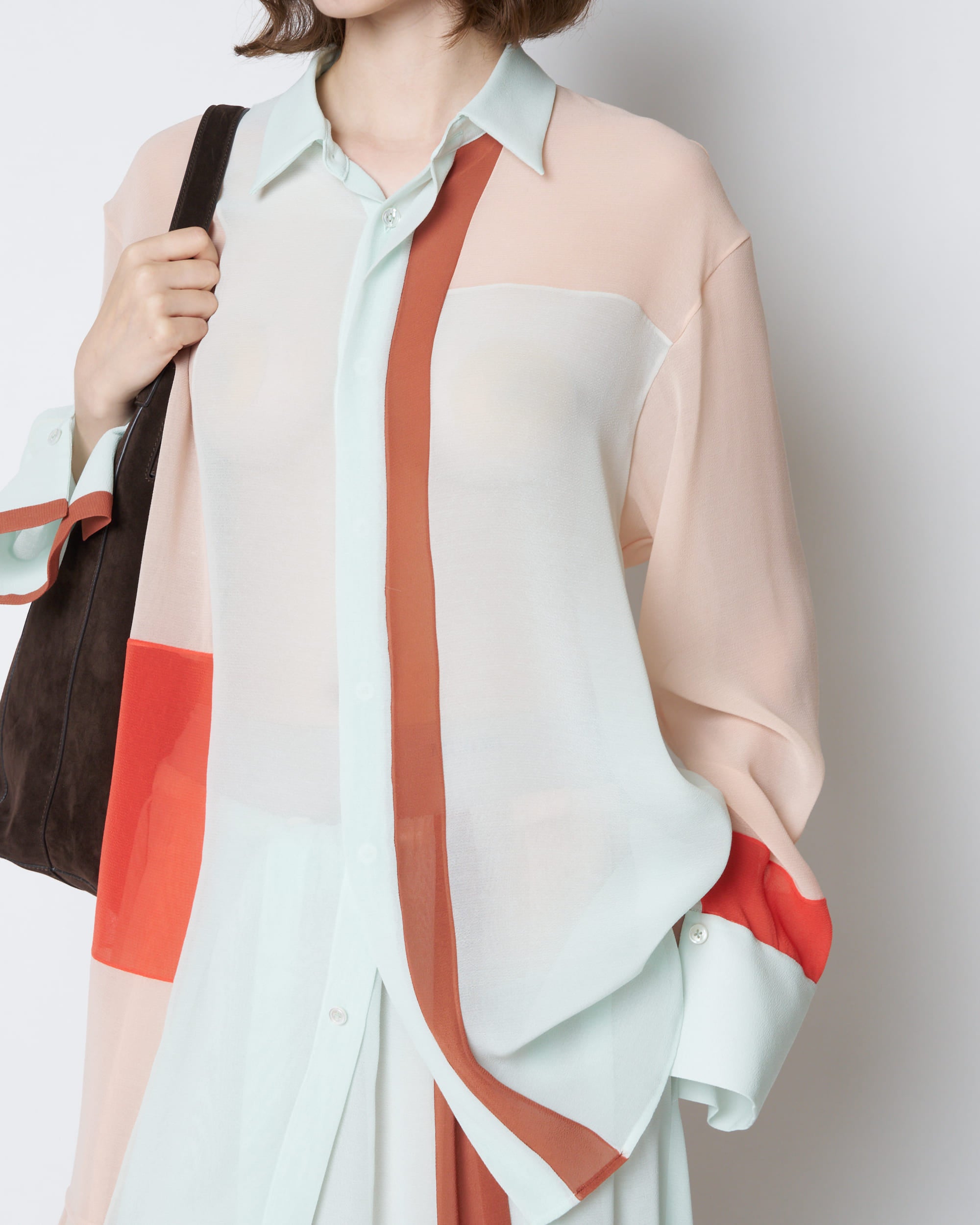 【PRE ORDER】PHOEBE - COLOUR BLOCK SHEER SHIRT
