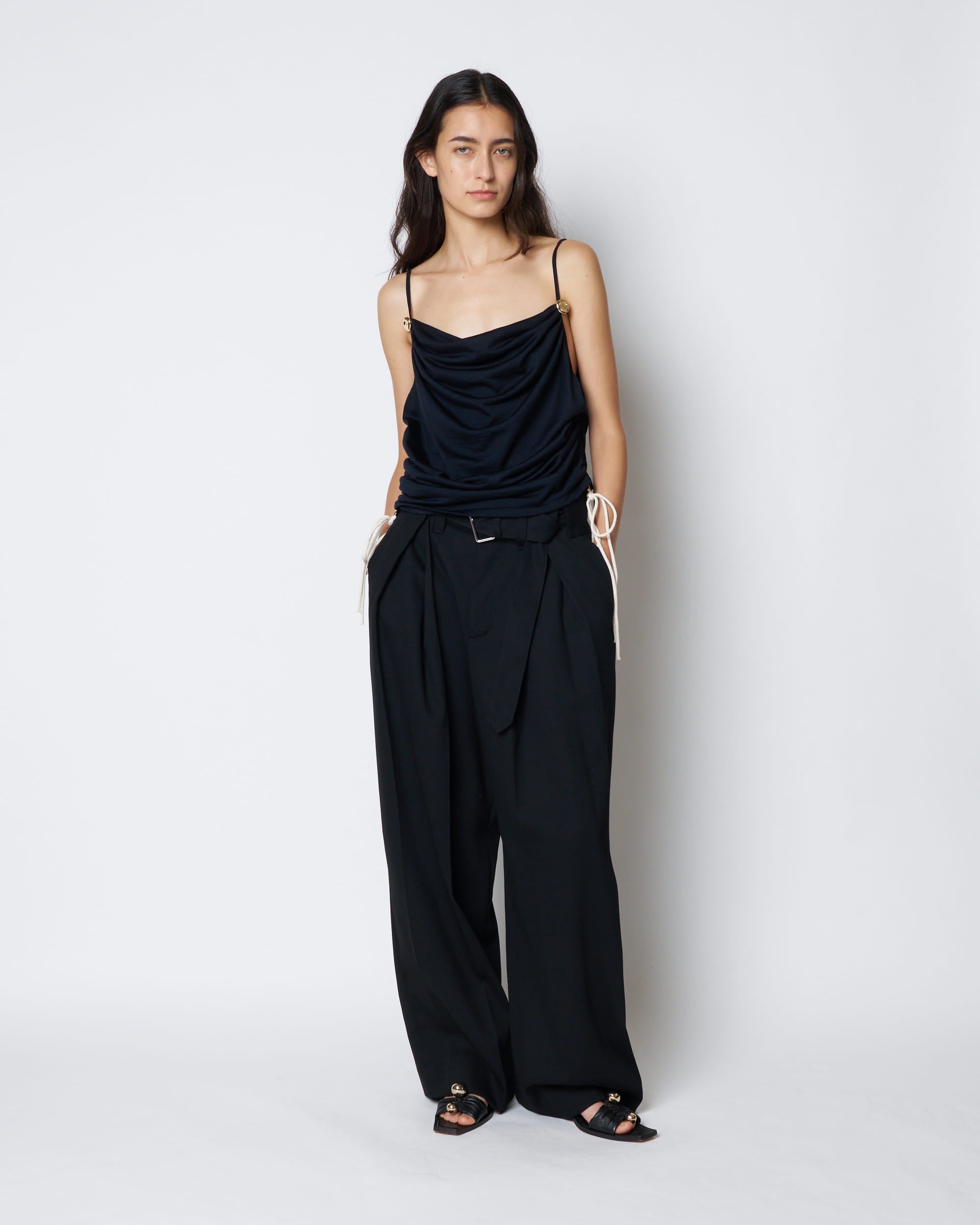 【PRE ORDER】PERINE - DRAPED COWL TOP WITH METALLIC BUTTON
