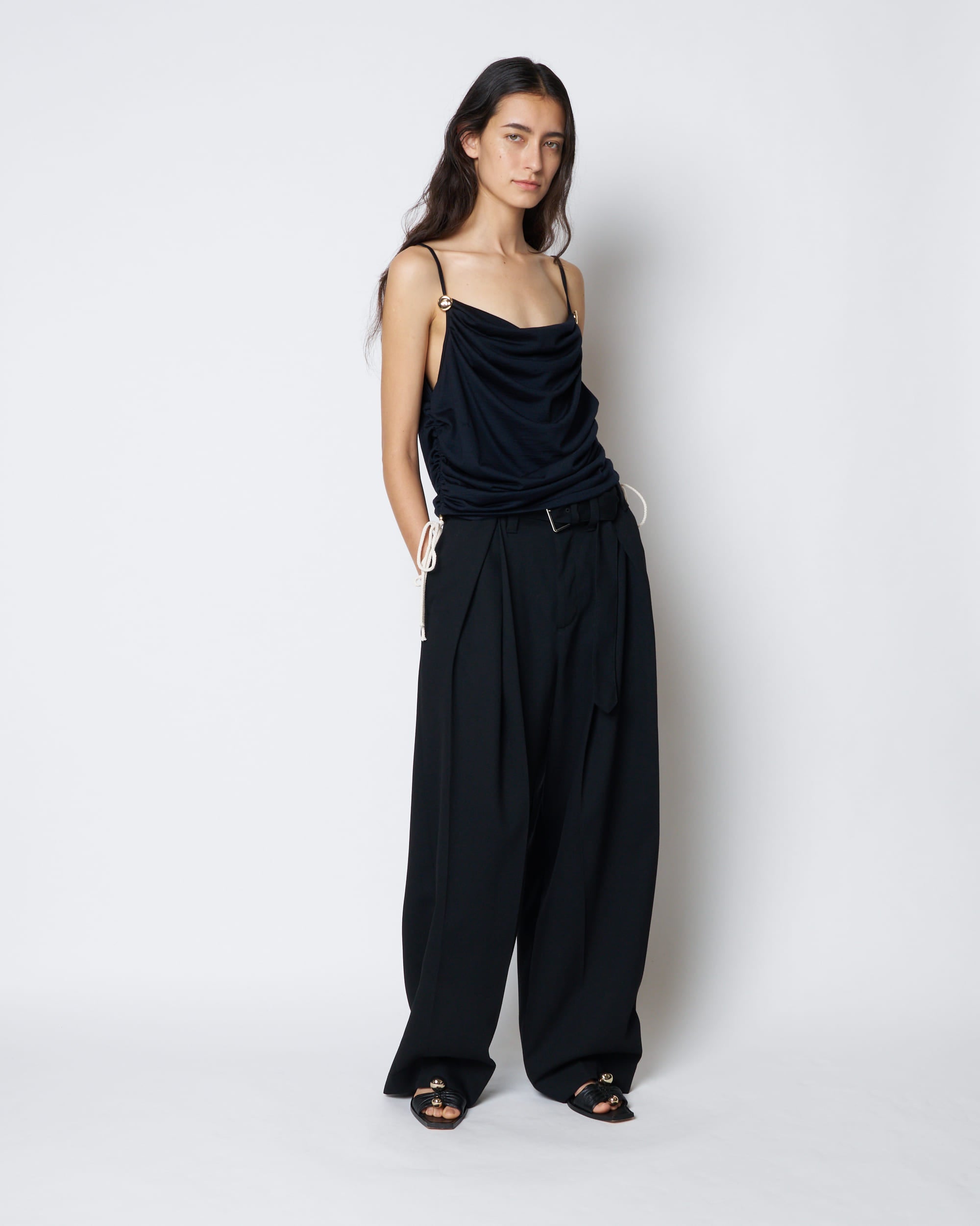 【PRE ORDER】PERINE - DRAPED COWL TOP WITH METALLIC BUTTON