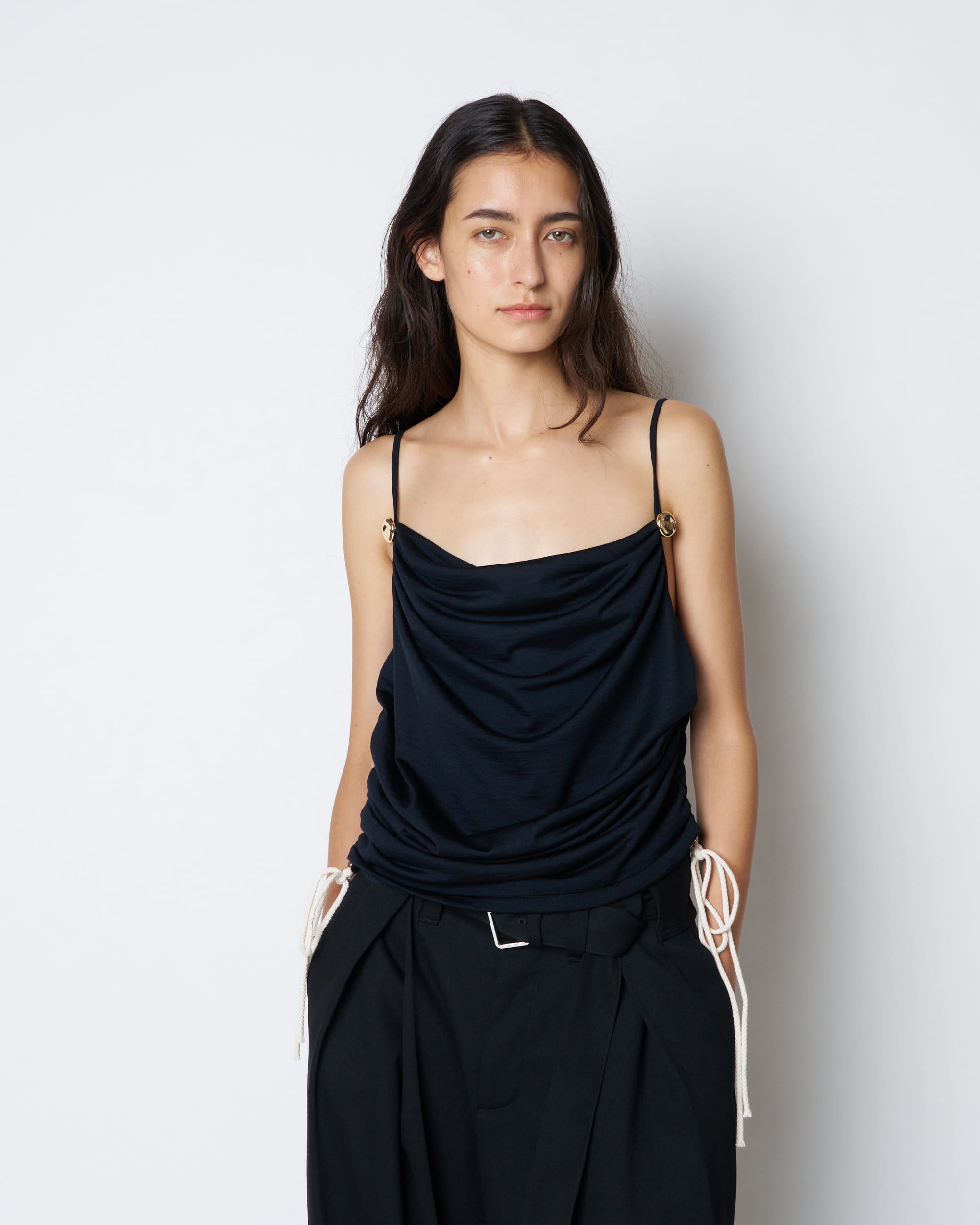 【PRE ORDER】PERINE - DRAPED COWL TOP WITH METALLIC BUTTON