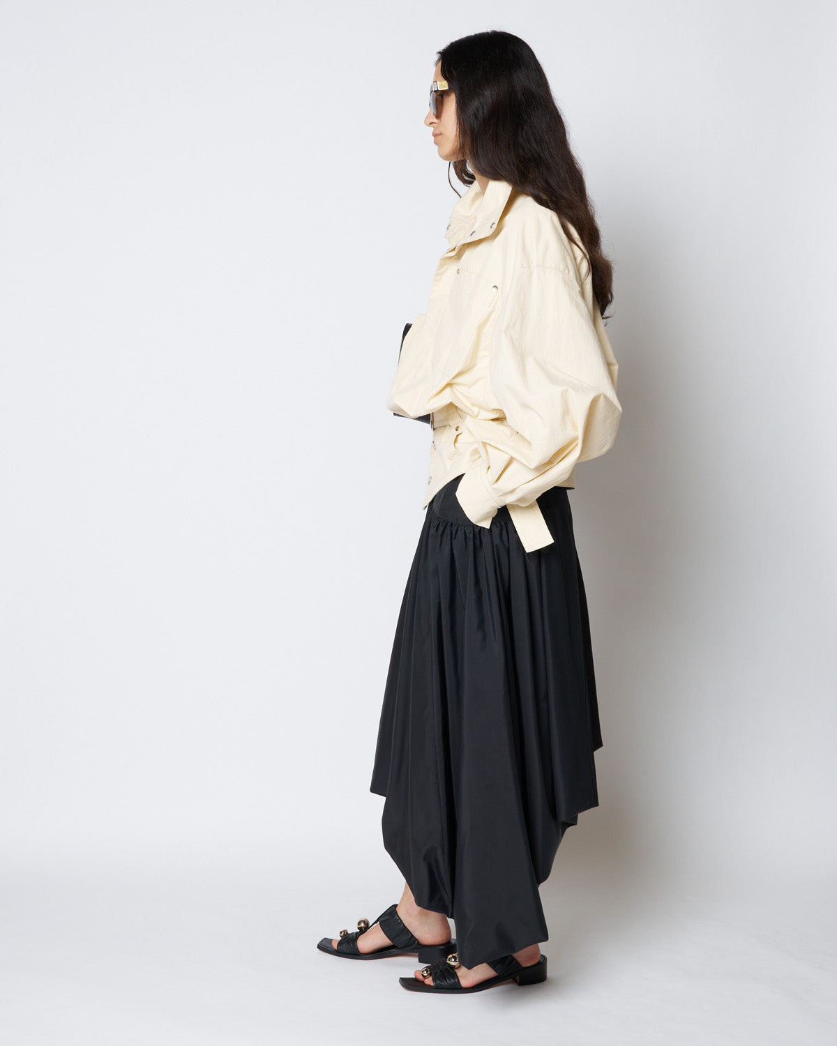 【PRE ORDER】PEGGY - STAND COLLAR BELTED COTTON JACKET