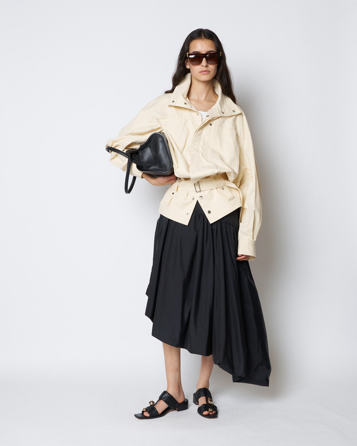 【PRE ORDER】PEGGY - STAND COLLAR BELTED COTTON JACKET