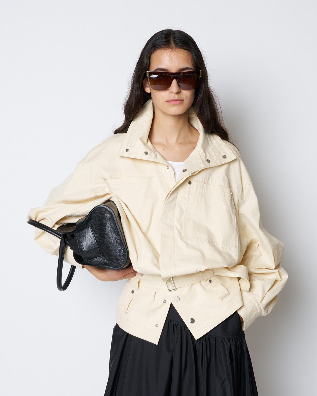 【PRE ORDER】PEGGY - STAND COLLAR BELTED COTTON JACKET