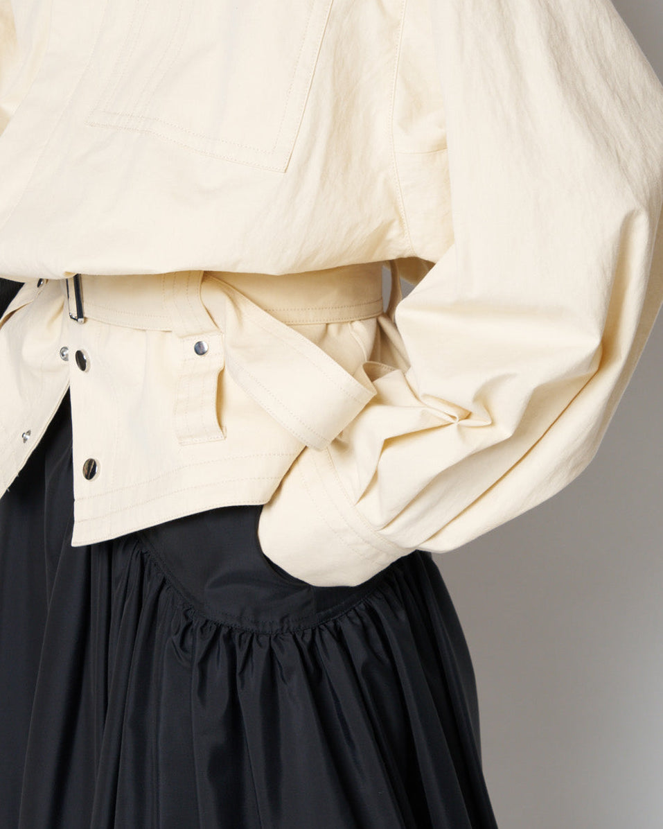 【PRE ORDER】PEGGY - STAND COLLAR BELTED COTTON JACKET