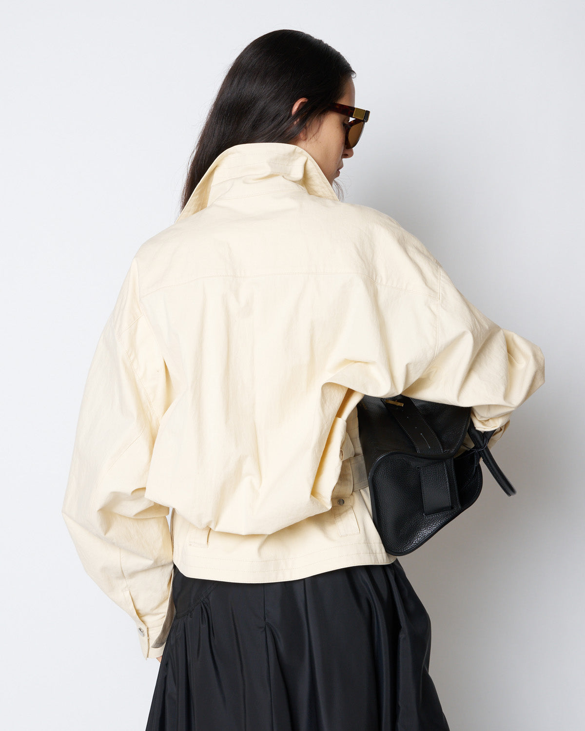 【PRE ORDER】PEGGY - STAND COLLAR BELTED COTTON JACKET