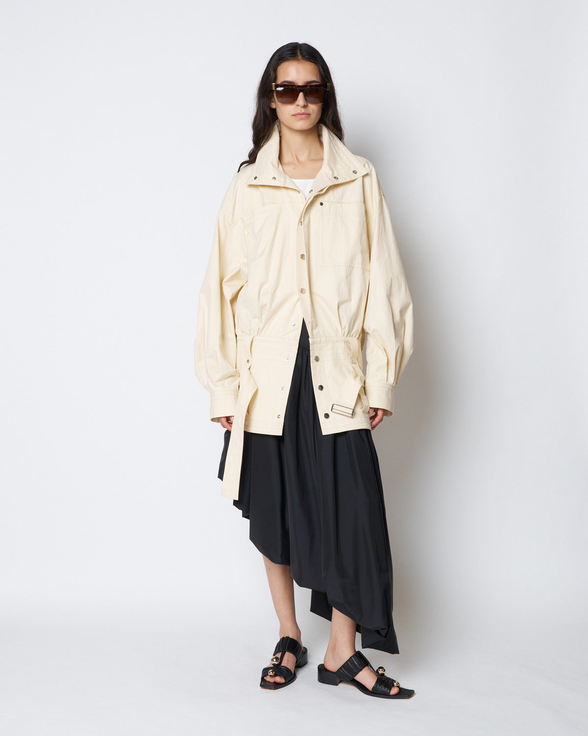 【PRE ORDER】PEGGY - STAND COLLAR BELTED COTTON JACKET