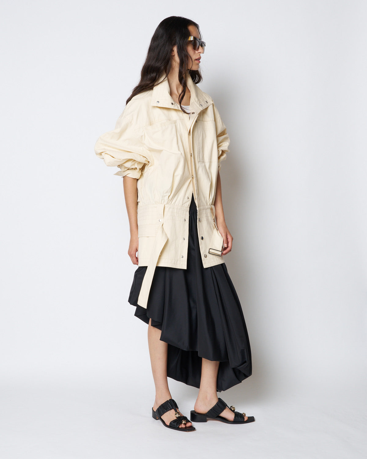【PRE ORDER】PEGGY - STAND COLLAR BELTED COTTON JACKET