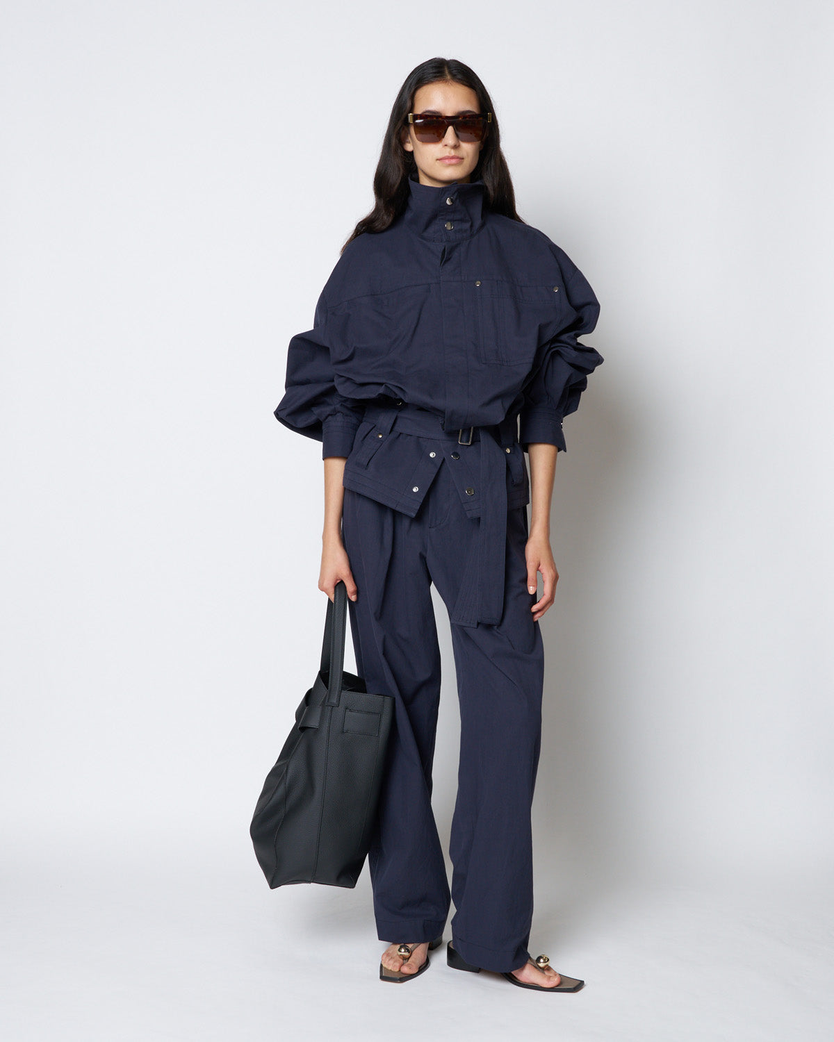 【PRE ORDER】PEGGY - STAND COLLAR BELTED COTTON JACKET
