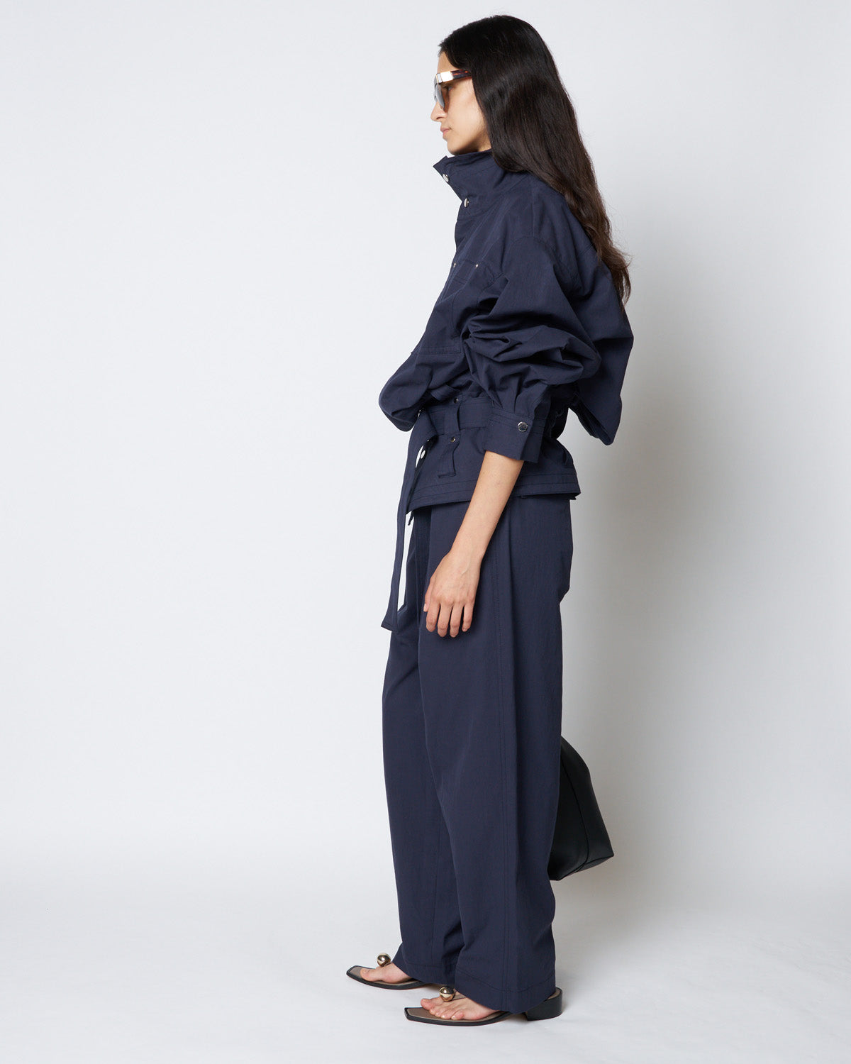 【PRE ORDER】PEGGY - STAND COLLAR BELTED COTTON JACKET