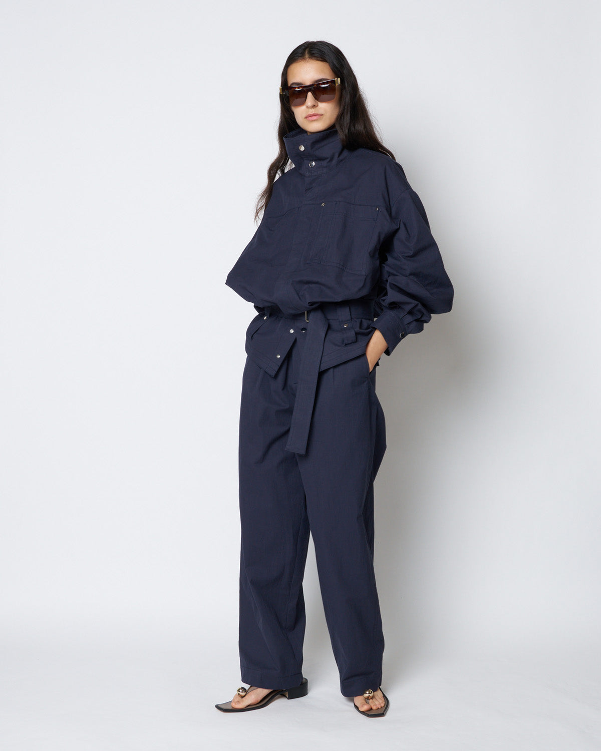 【PRE ORDER】PEGGY - STAND COLLAR BELTED COTTON JACKET