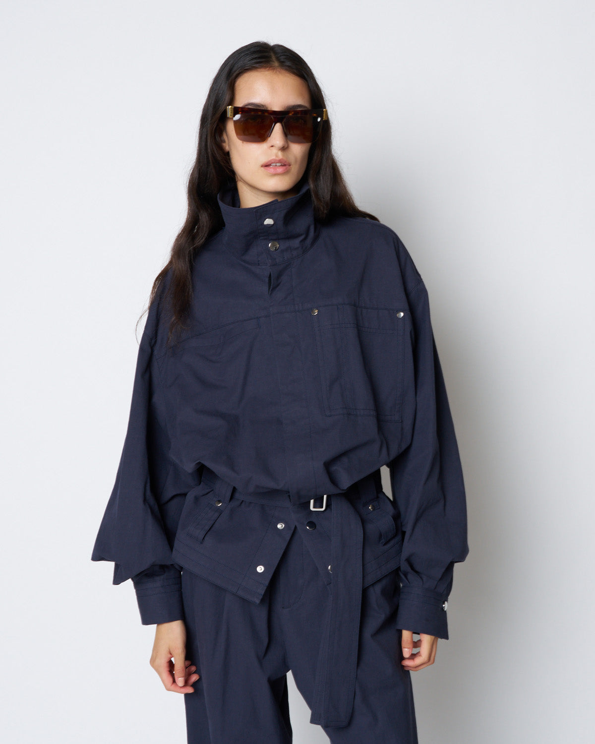 【PRE ORDER】PEGGY - STAND COLLAR BELTED COTTON JACKET