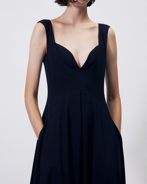INES - BACK SATIN FLARE DRESS