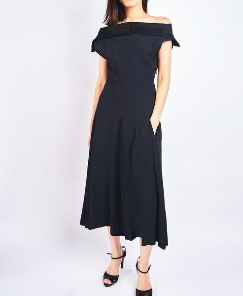 AILEEN - VISCOSE ACETATE OFF SHOULDER DRESS