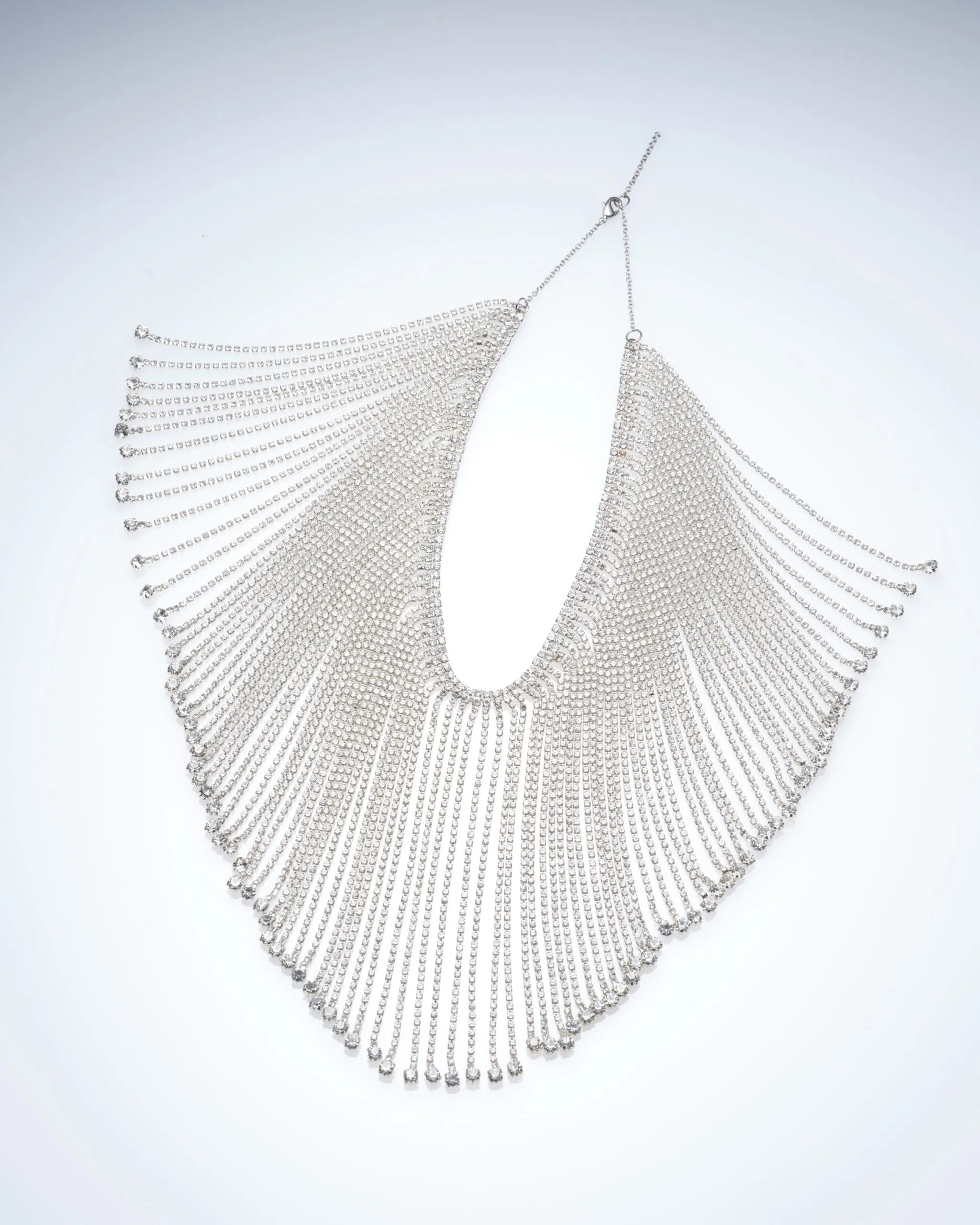 STRASS FRINGE NECKLACE LONG - SILVER