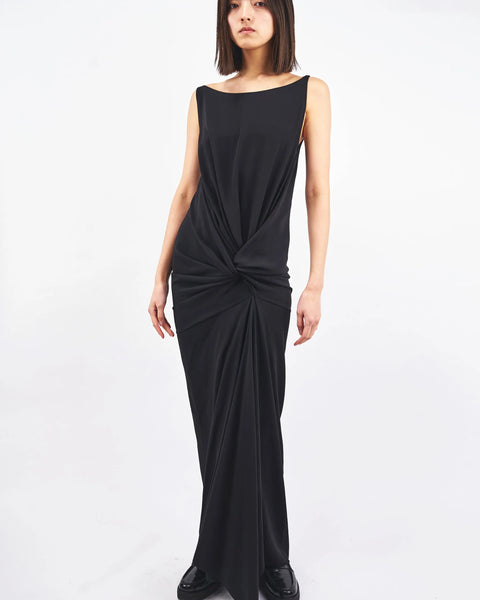 GABRIEL - BACK SATIN VISCOSE DRAPED DRESS