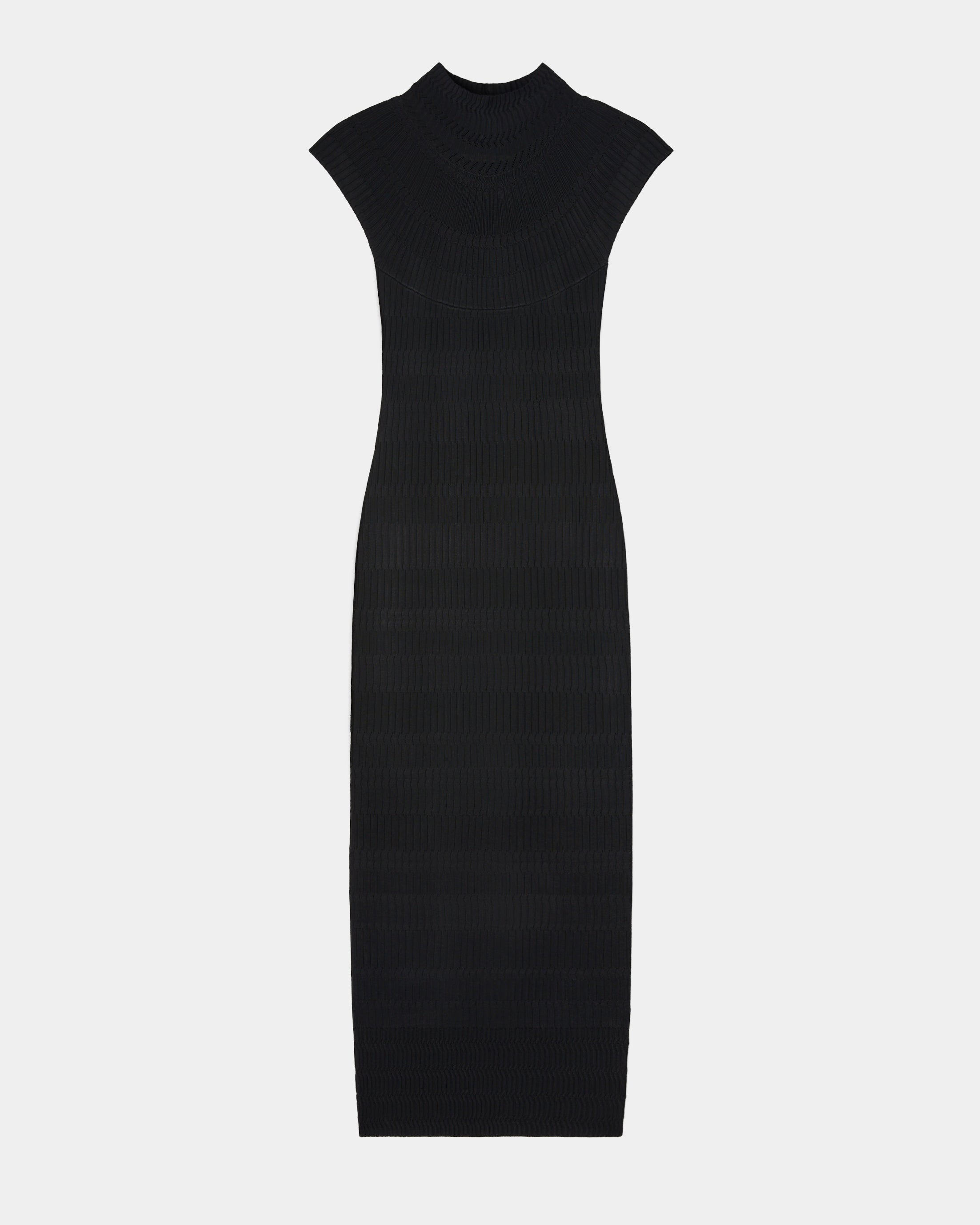 OBSIDIAN - FINE LACE PATTERN HIGH NECK KNIT DRESS