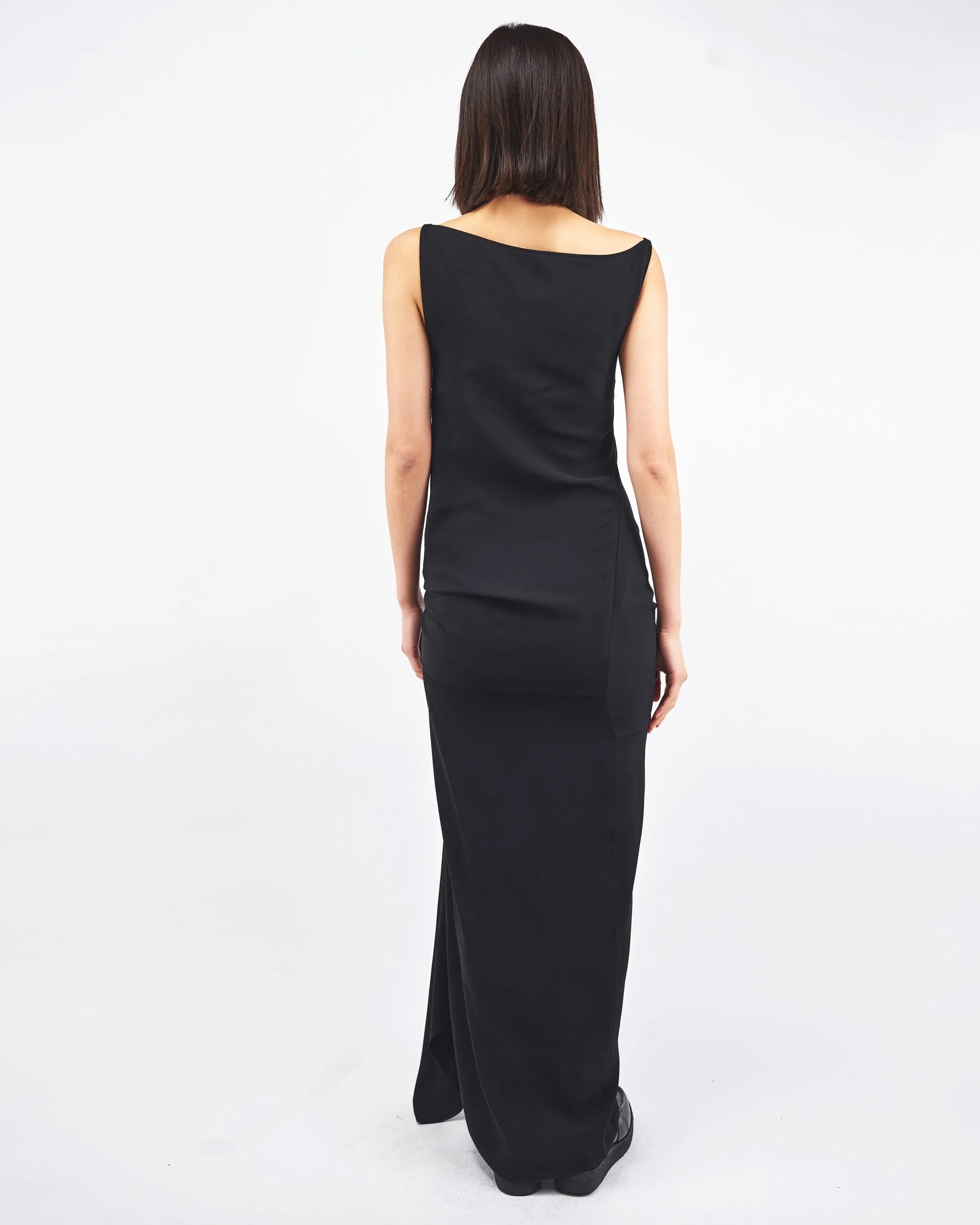 GABRIEL - BACK SATIN VISCOSE DRAPED DRESS – HARUNOBUMURATA