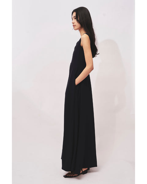 INES - BACK SATIN FLARE DRESS
