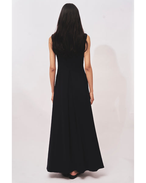 INES - BACK SATIN FLARE DRESS